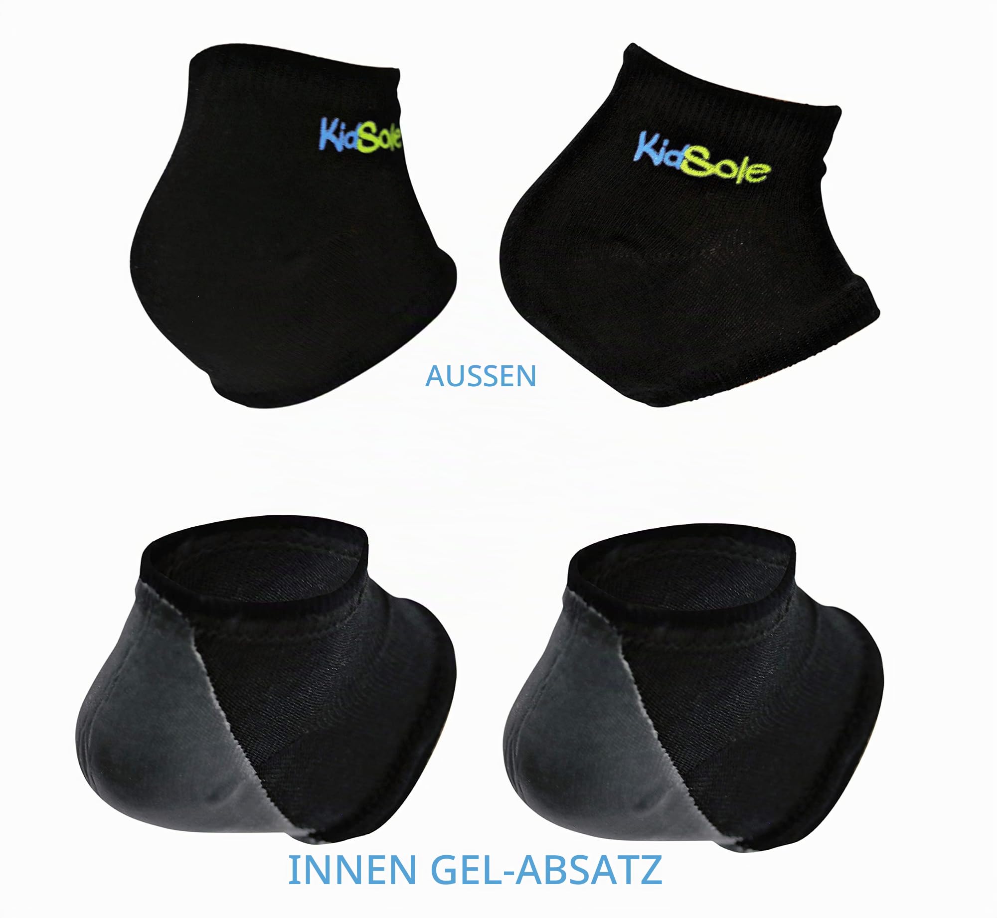 KidSole Gel-Fersenriemen für Kinder mit Fersenempfindlichkeit bei Severs Disease, Plantarfasziitis, Schwarz (Teenager Größen 6-8, Schwarz)