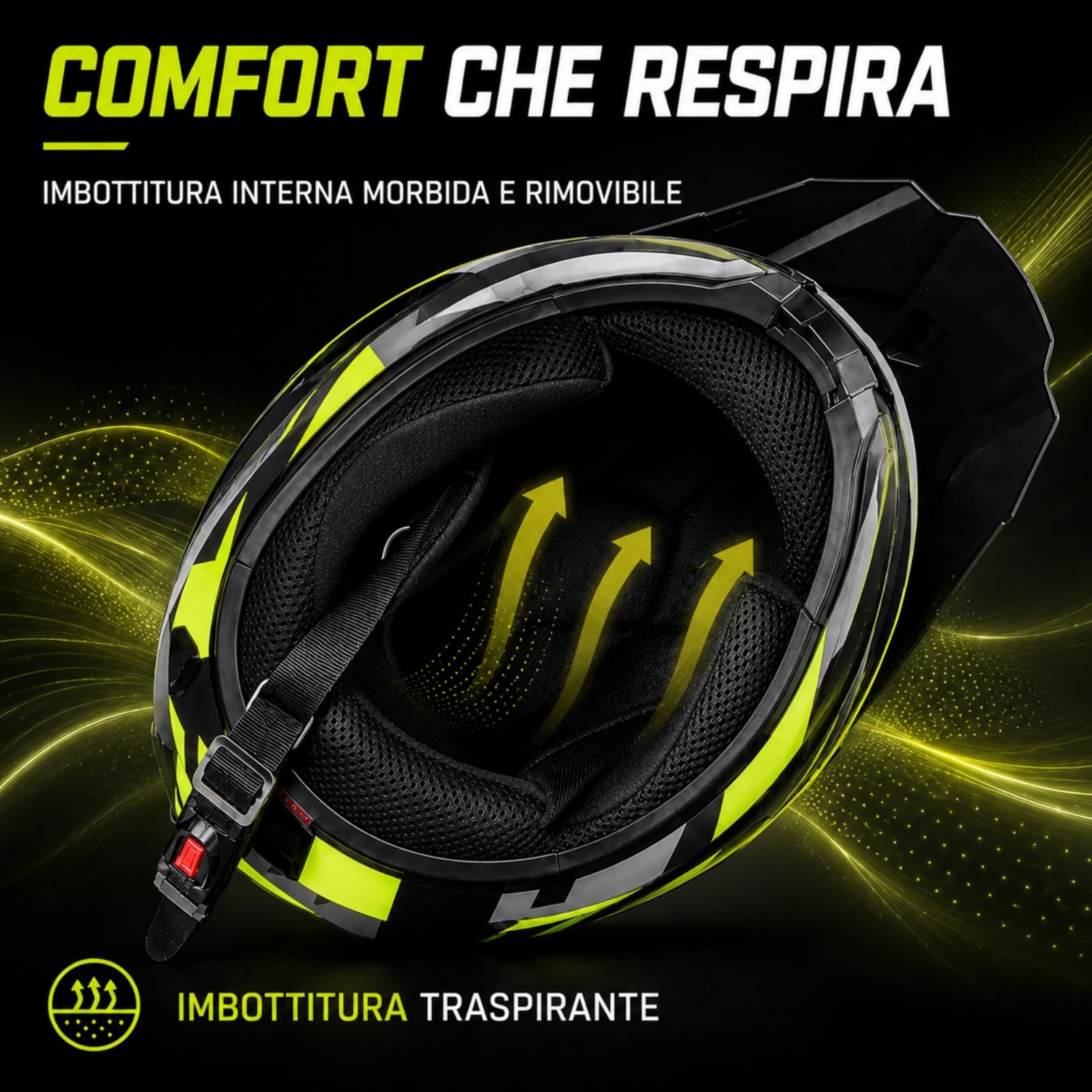 Casco Cross nero opaco e giallo neon con Occhiali e Guanti