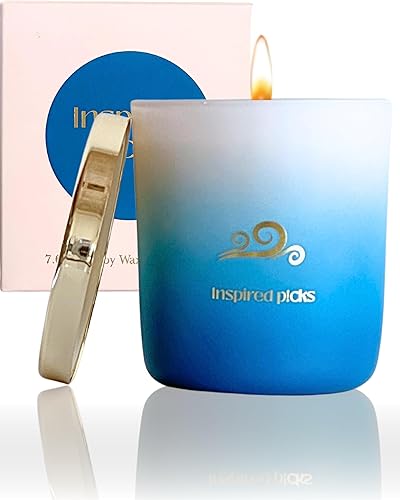 Vela azul calmante Velas frescas Aroma de brisa marina con símbolo de ondas azules doradas - Regalos curativos (de lujo) para mujeres, decoración