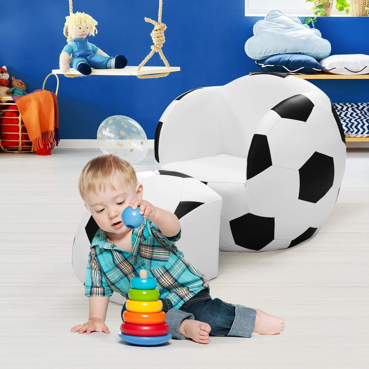Tор Rаtеd Costzon Children's Sofa and Ottoman, Football Shaped Kids Armchair with Footstool, Solid Wood Structure Bearing up to 110LBS, Easy Clean PVC Cover, for 1 to 4 Year Old, Passed TB117 Standard Tests Exсluѕіvе Dіѕсоunt 🔥 Costzon Children's Sofa and Ottoman, Football Shaped Kids Armchair with Footstool, Solid Wood Structure Bearing up to 110LBS, Easy Clean PVC Cover, for 1 to 4 Year Old, Passed TB117 Standard Tests