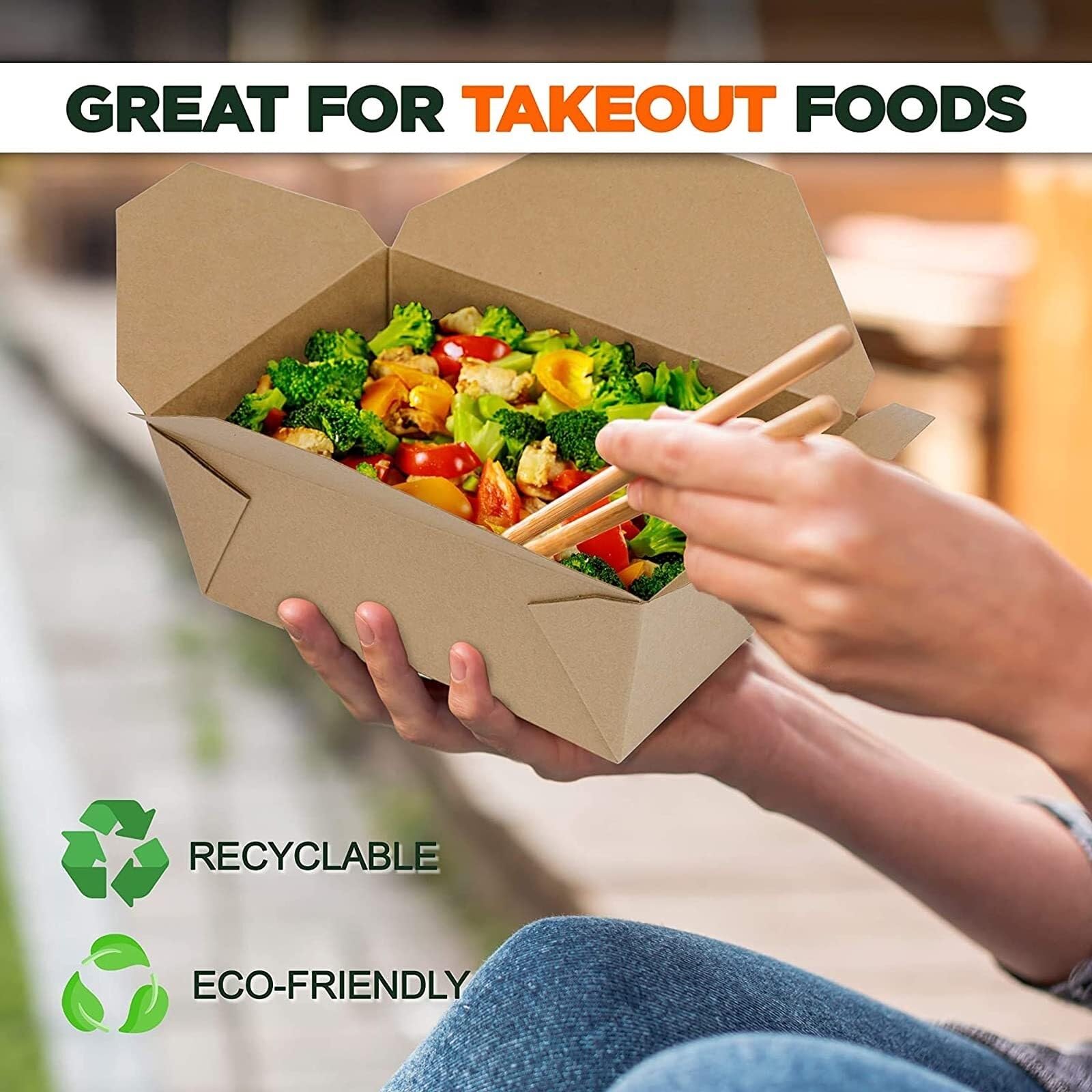 Caja for comida for llevar, caja for comida for llevar, caja for comida kraft con tapa abatible, caja for comida de cartón kraft marrón compostable a prueba de fugas y grasa for diversos alimentos, 20