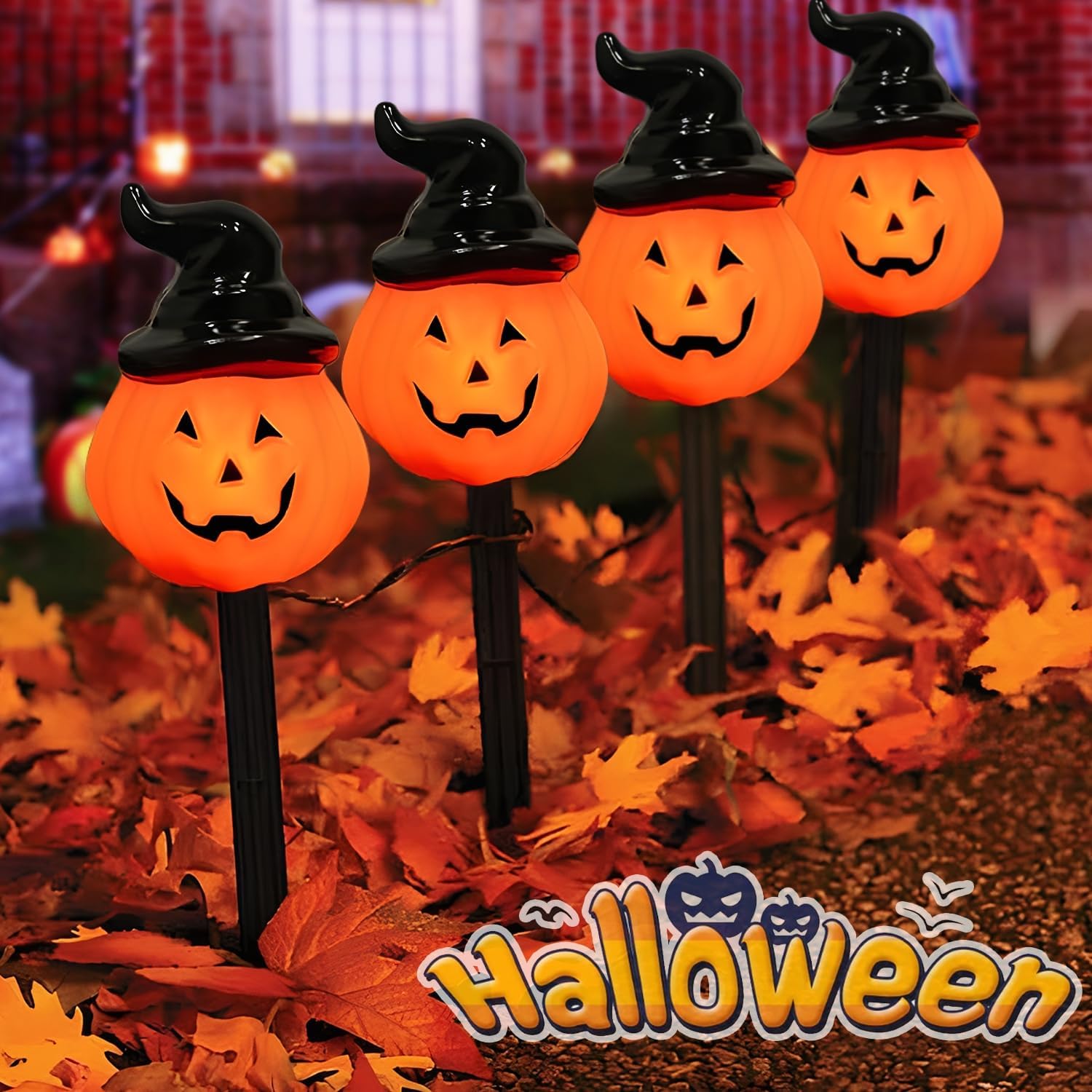 Halloween Pathway Lights Outdoor 7FT Halloween Pumpkin Stake Lights