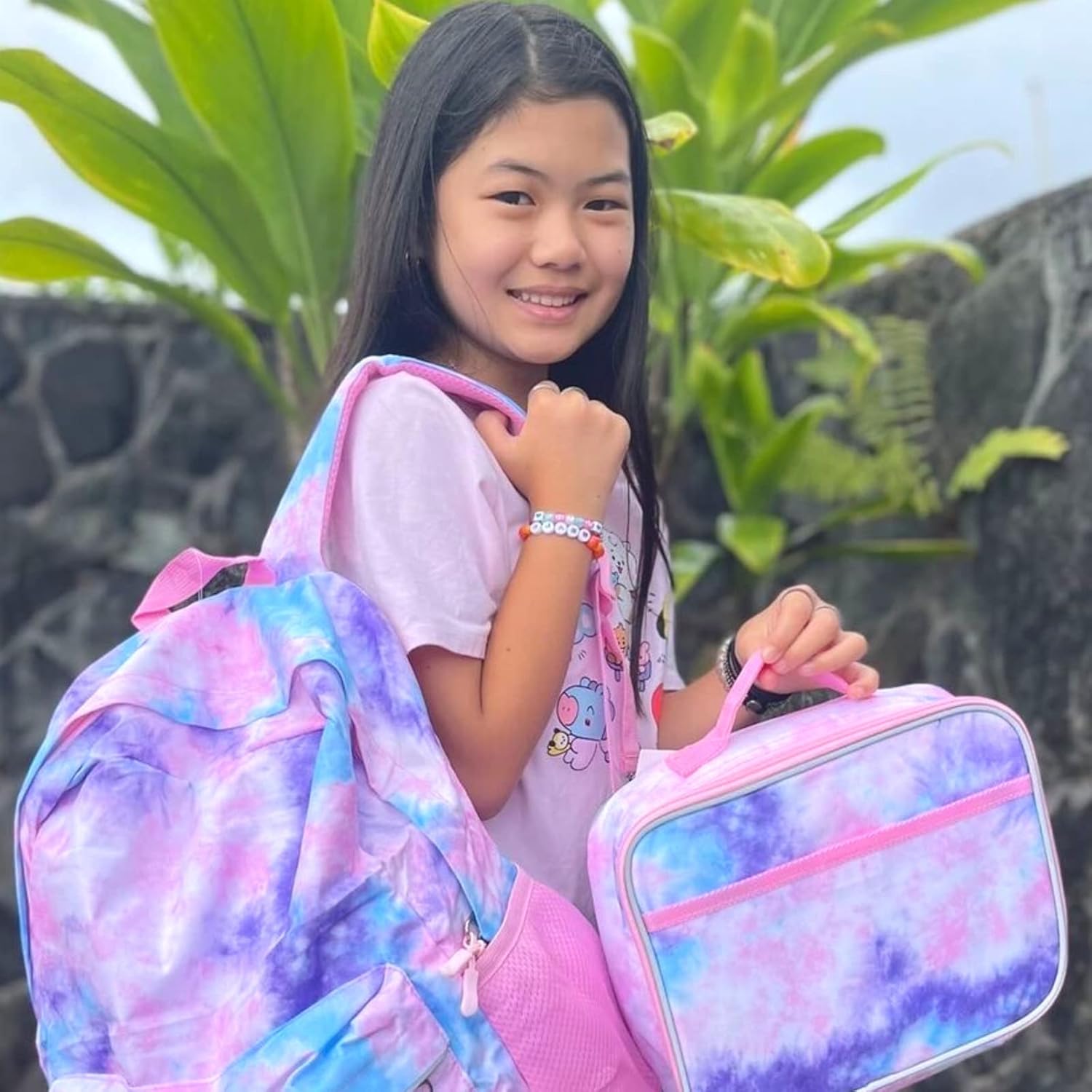 Fenrici Tie Dye Lunch Box for Girls, Insulated Kids Lunch Box for Teens, Perfect for Preschool, K-6, Soft Sided Compartments, Spacious, BPA Free, Food Safe,10.8in x 8.5in x 2.8in, Pink Pastel: Home & Kitchen