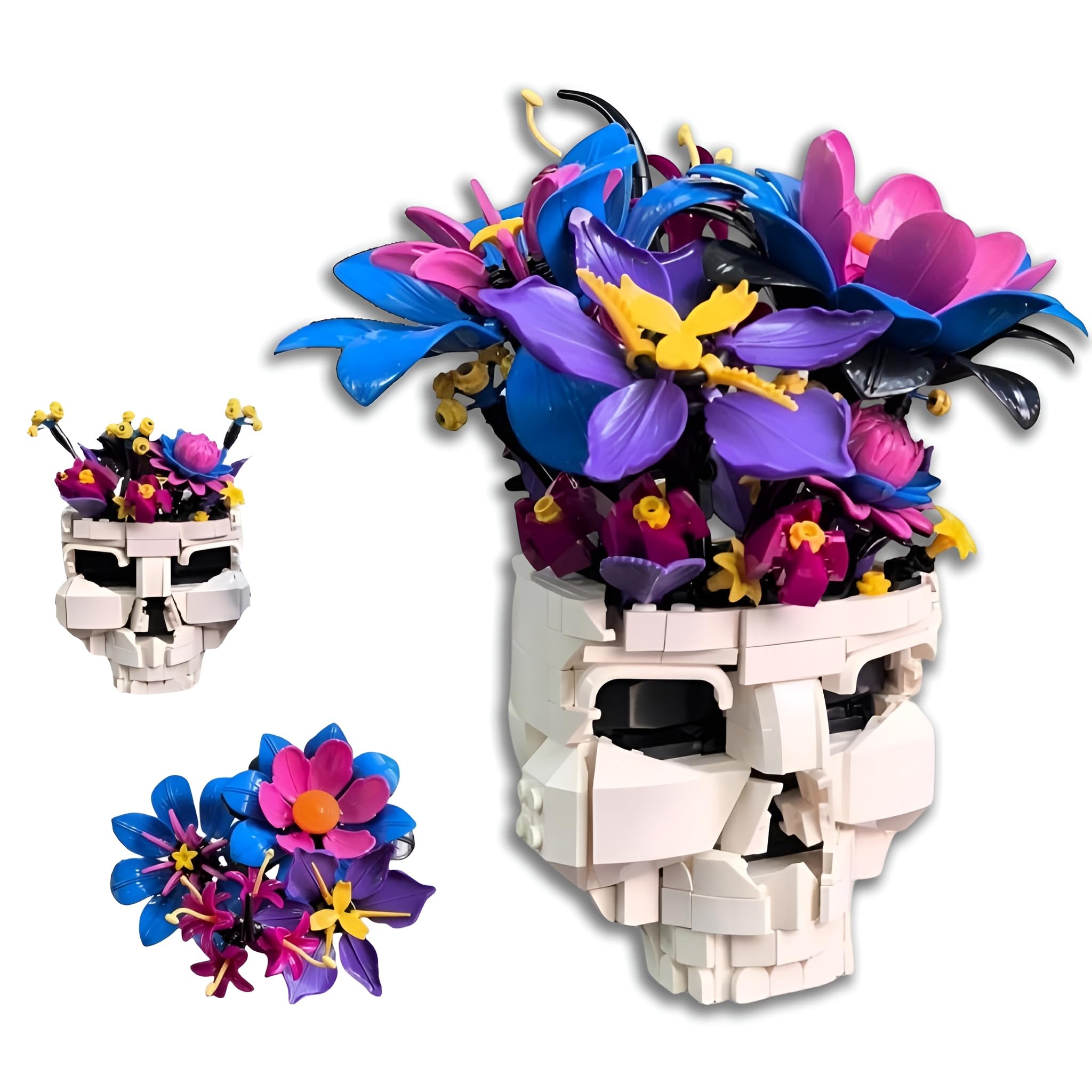 SymGrpu Gothic Skull Flowers Building Set, Dark Floral Art Bricks Kit for Adults, Death and Bloom Botanical Collection, Home Decor Skull Model, for Women โ image 1