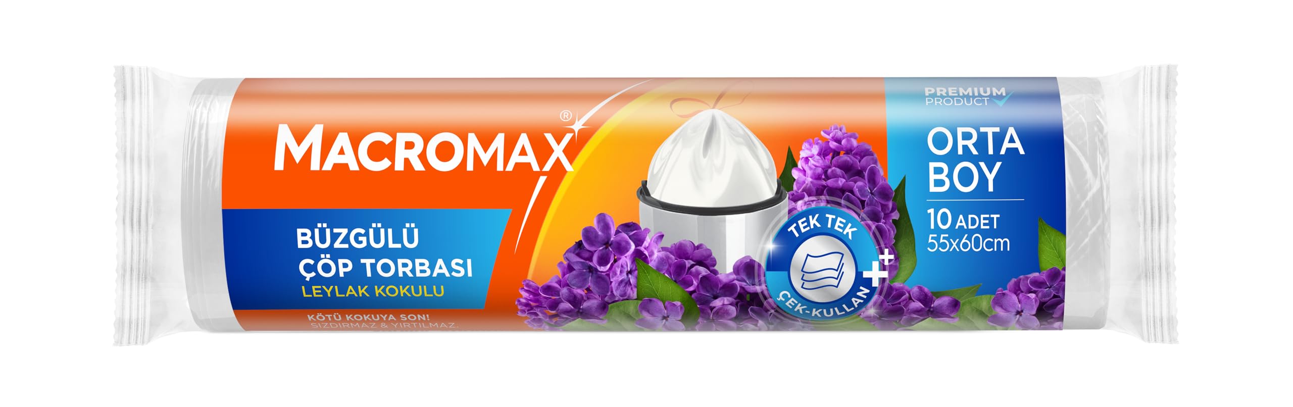 Macromax Büzgülü Leylak Çöp Torbası Orta Boy 10'lu