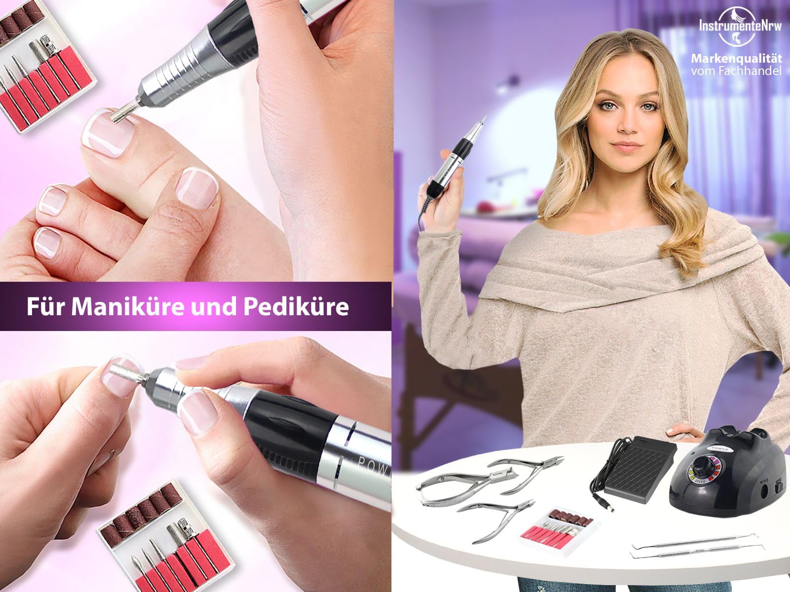 Profi Fußpflegegerät Pediküre-Fußpflege-Set & Nagelzangen-Set 25.000 U/min | Delux Hornhautentfernung und Nagelpflege mit starker Leistung 3 Fußpflege Nagelzangen und 2 verschiedenen Eckenheber