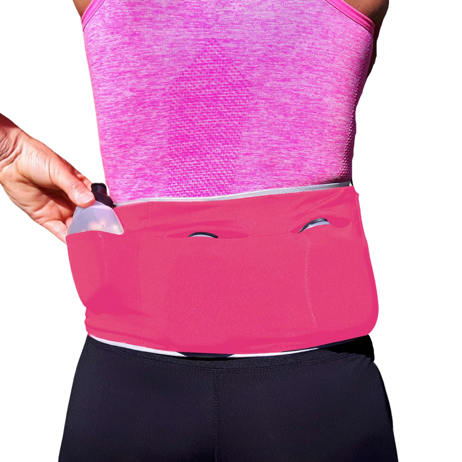 Cinturón Deportivo con 3 Botellas de Agua – con Bolsillo Interior Impermeable y Bolsillo para Billetes – Riñonera para Hombre y Mujer – Bolsa de hidratación para teléfono