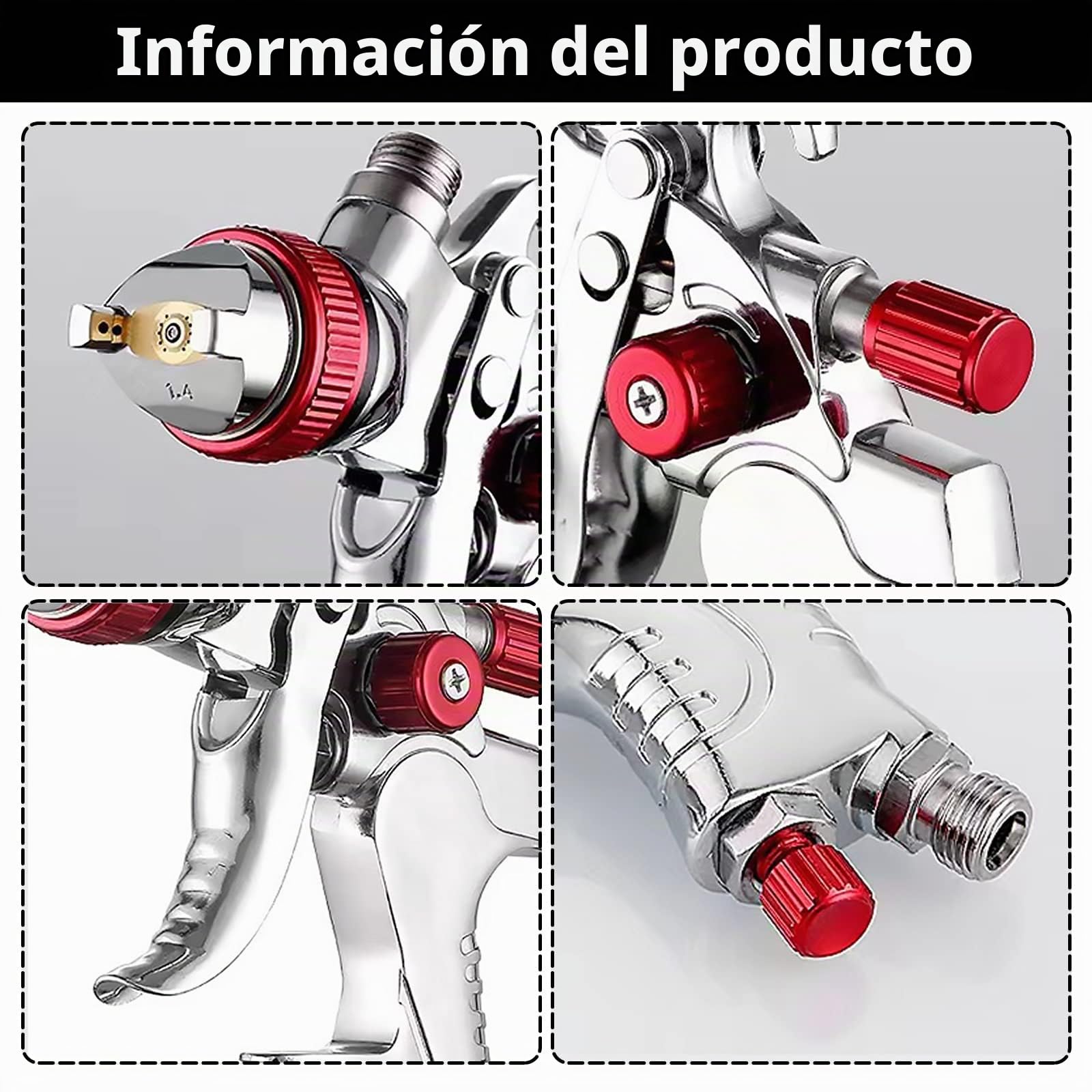 Pulverizador de pintura, rojo, portátil, aluminio, juego de aire comprimido con 10 vasos mezcladores desechables, 3 boquillas (1.4 mm, 1.7 mm, 2.0 mm), regulador de presión para pintura de