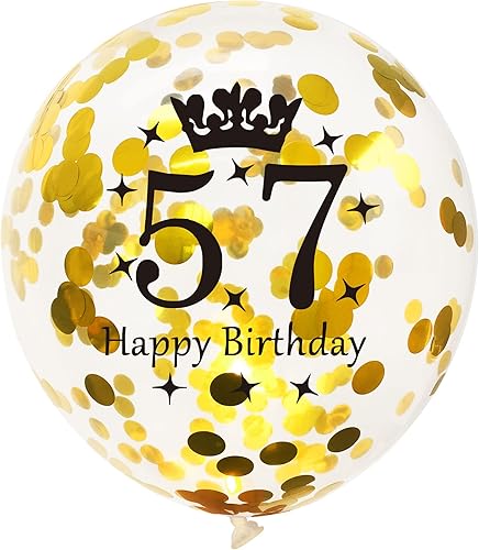 Miniatura 4 de SHUNTAI Globo de cumpleaños número 57 dorado y negro, decoraciones de cumpleaños 57 para hombres y mujeres, globos de látex con confeti de 57 años,