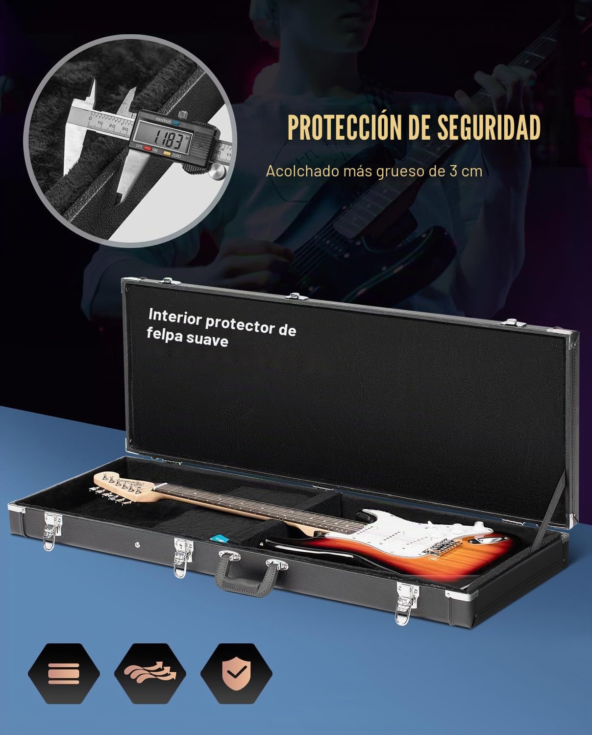 CAHAYA Funda rígida para Guitarra eléctrica, portátil, Cuadrada, para Guitarras eléctricas estándar, Color Negro