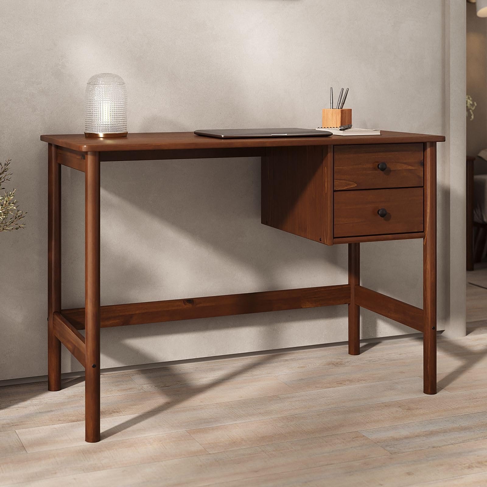 IDIMEX Schreibtisch Marlo aus Massivholz, Kastanie Farben – Holzschreibtisch mit 2 Schubladen, Homeoffice Tisch mit Stauraum, minimalistisches Design