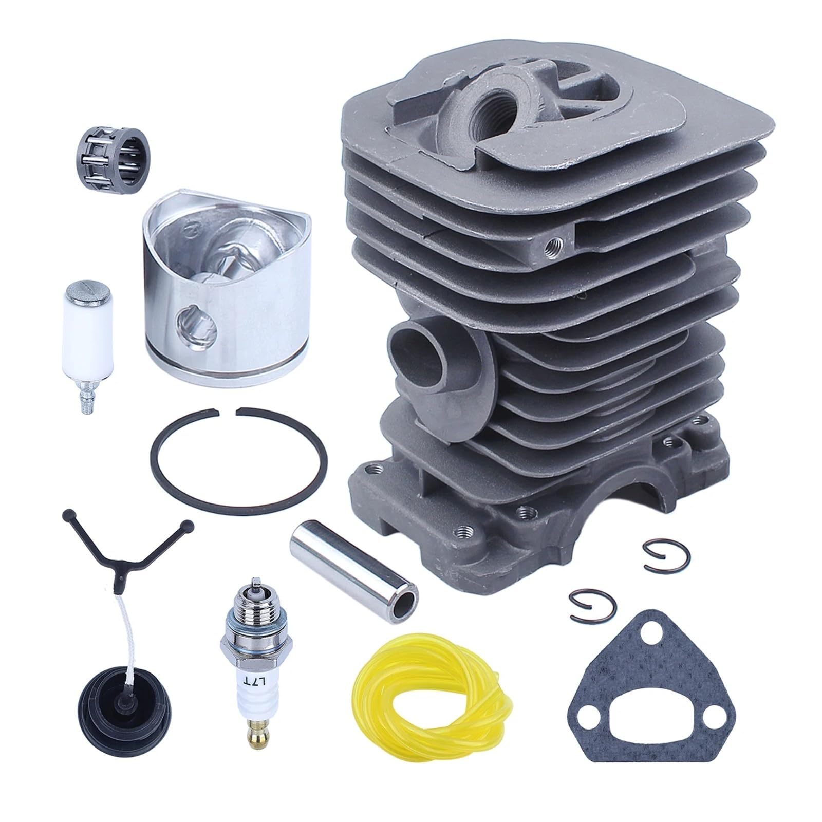 Compatible con motosierra Husqvarna 136, 137, 141 y 142. Repuesto 530069941. Tapa de combustible, filtro, línea, cojinete de agujas, kit de pistón de cilindro de 40 mm.