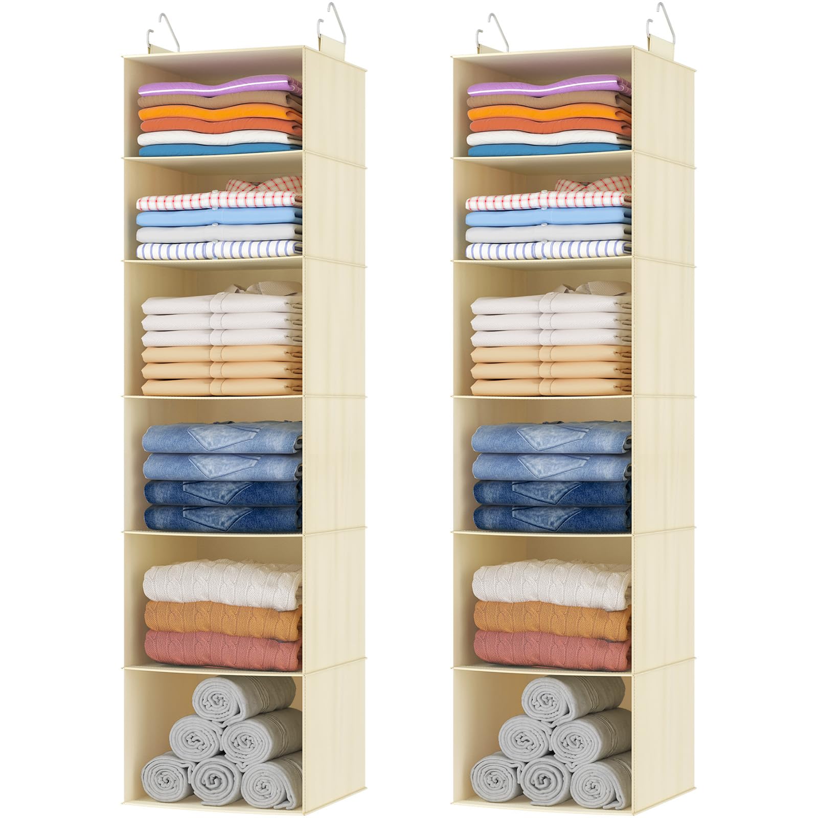 Lifewit Hängeregal für Kleiderschrank, Beige, 6 Fächern, 2 Stück