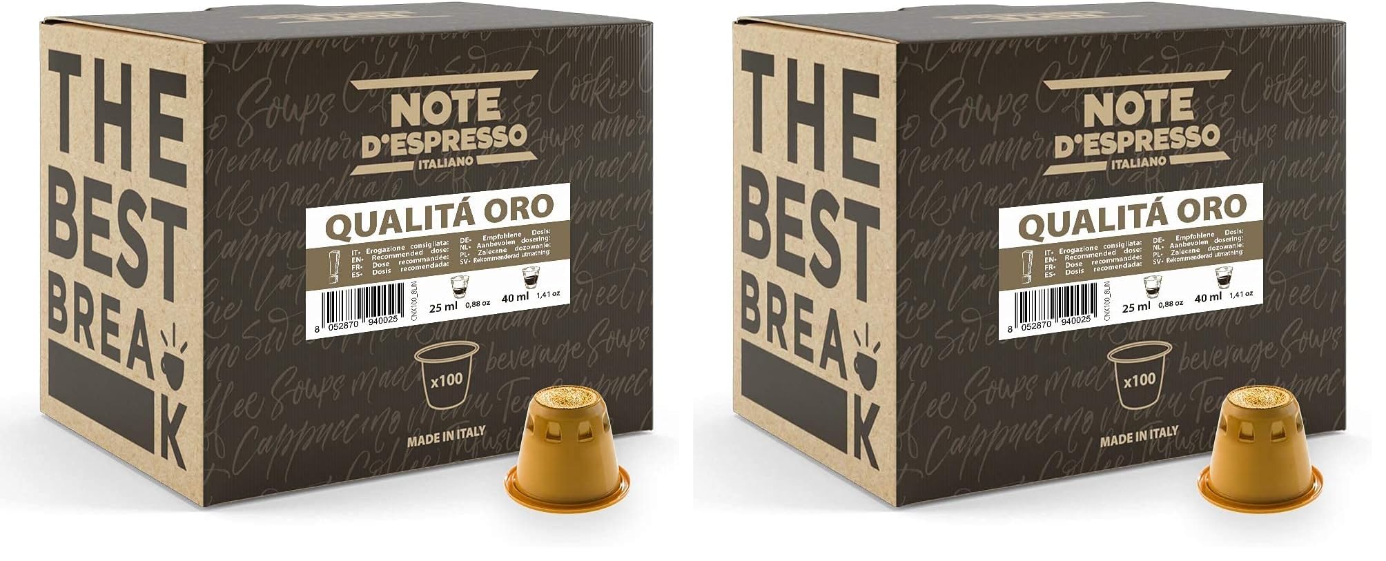 Note d'Espresso - Qualità Oro - Cápsulas de Café - Compatibles con Cafeteras NESPRESSO* - 100 caps (Paquete de 2)