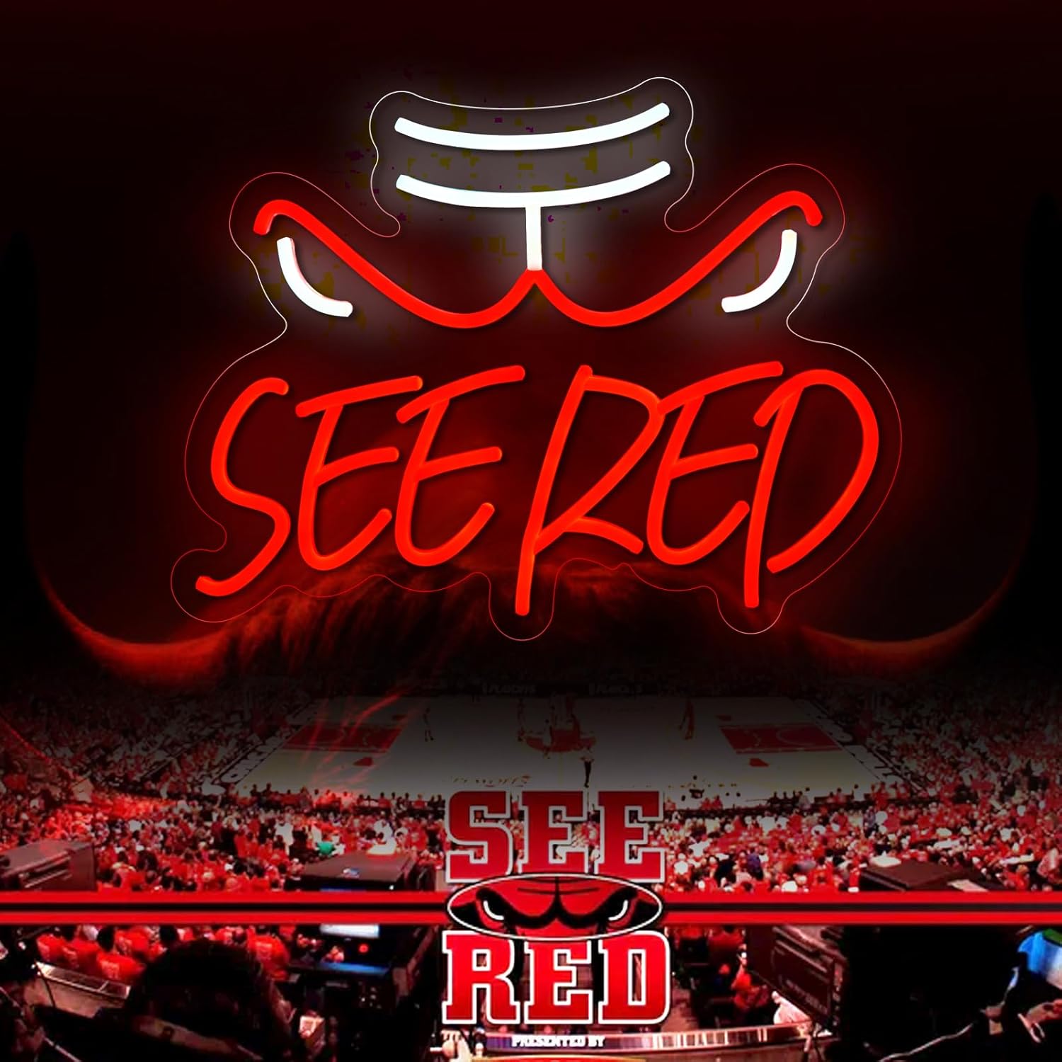 See Red Neon Sign NBA Bulls Slogan Neon Sign for Wall Decor Basketball Sign USB Dimmable LED Neon Lights for Home Bar Pub Tavern Party Man Cave Club Shops Hotel Store Business Gift