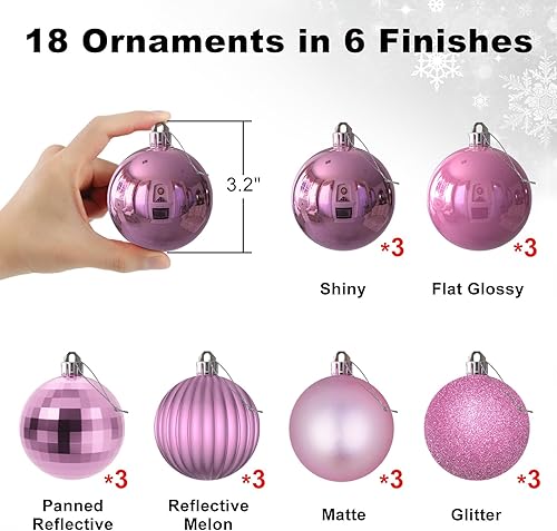 Vista 482 de 18 esferas medianas decorativas navideñas para árbol de Navidad, inastillables, para colgar, color púrpura, 2.5 pulgadas, paquete de 18