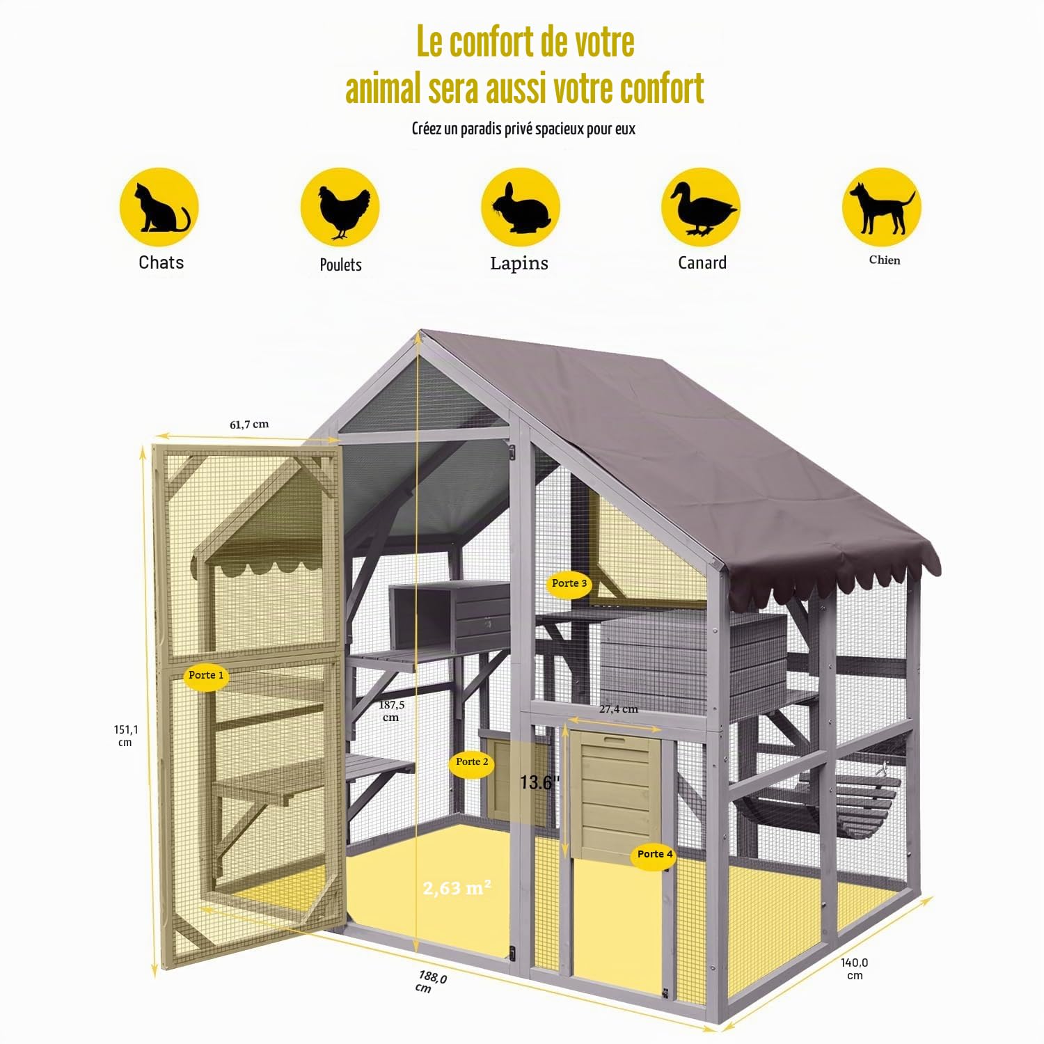 X-Zone Catio - Enclos d'extérieur pour plusieurs chats - En bois - Pour l'extérieur - Condon pour chat - Résistant aux intempéries