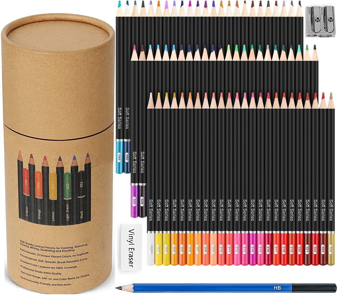 Eduwation 145 Pcs Coloured Pencils Set, Drawing Pencils & Sketching Kit with Graphite, Metallic Color, Water-Soluble Color Pencils for smudge free look (Round pencil color set, 74)