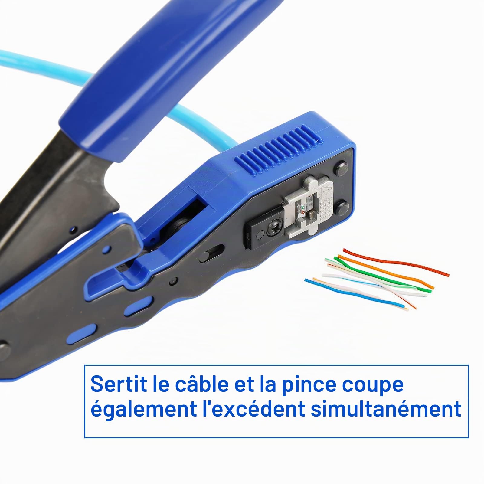 Kit Outils RJ45 – Pince à Sertir, Testeur de Câble Réseau, Pince à Dénuder et Coupe-Fil, 50 Connecteurs CAT6 et 50 Couvre-Bottes, Compatible Cat5/Cat5e/Cat6