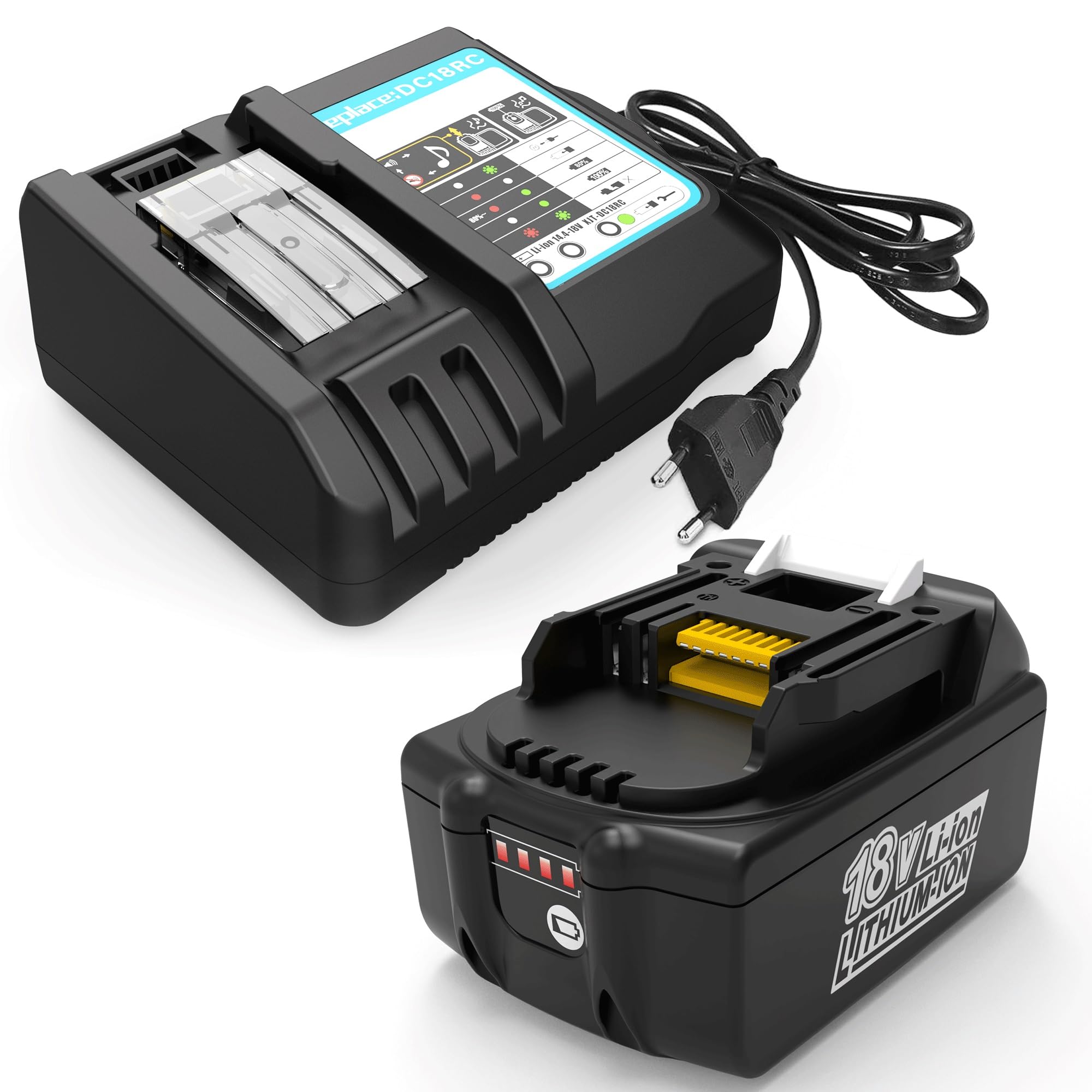 Energup 18V 5.5Ah Batteria con Caricatore per Makita Batteria 18V | Compatibile con Makita BL1850 BL1860 BL1840 BL1830 BL1820 BL1815