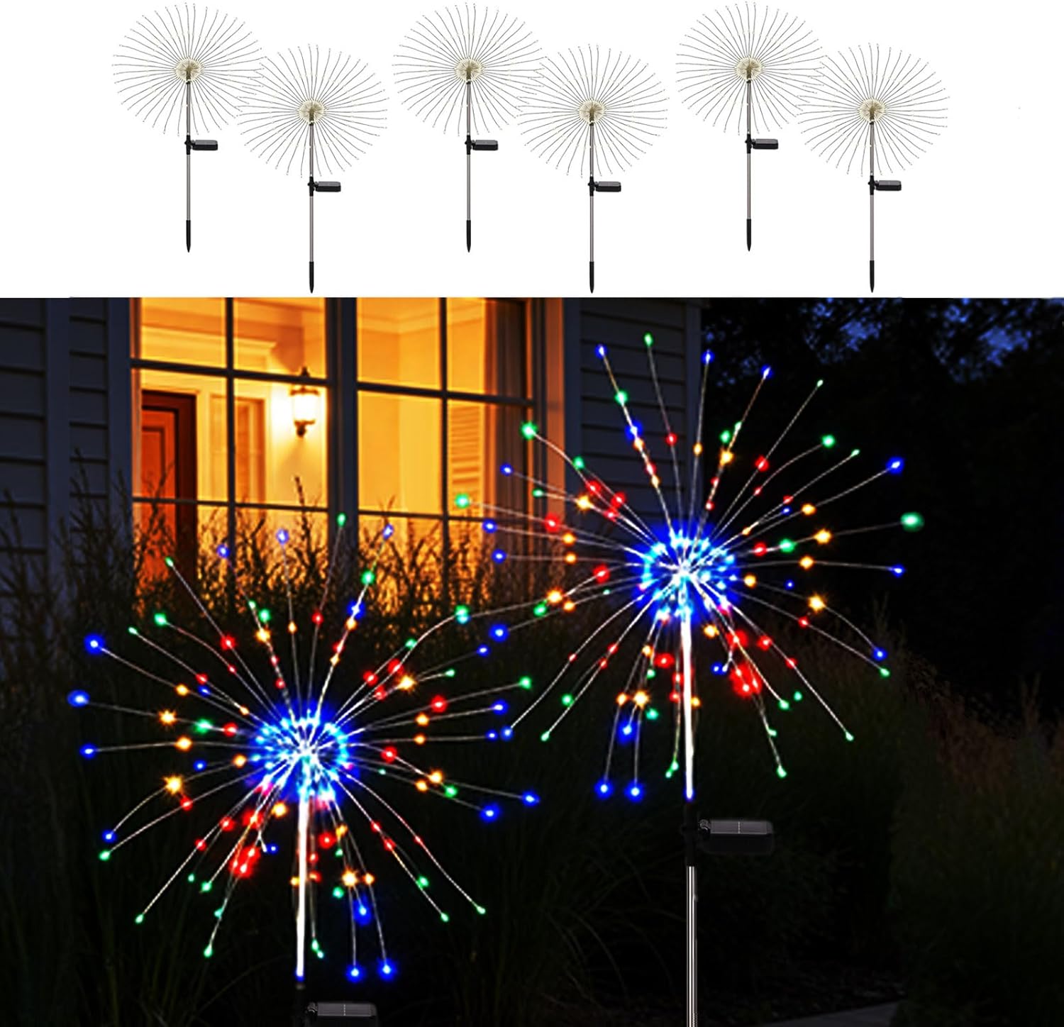 Solar Firework Lights for Outside,150 LED RGB Color Changing Firework LED Solar Fairy Light Twinkling Tree Outdoor for Garden Yard Landscape Wedding Christmas Party Decor Multicolor (6 Pack)