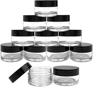 Beauticom 12 Piece 20g/20ml USA Acrylic Round Clear Jars with Lids for Lip Balms, Creams, Make Up, Cosmetics, Samples, Ointments and other Beauty Products (Black Lid (Flat Top))