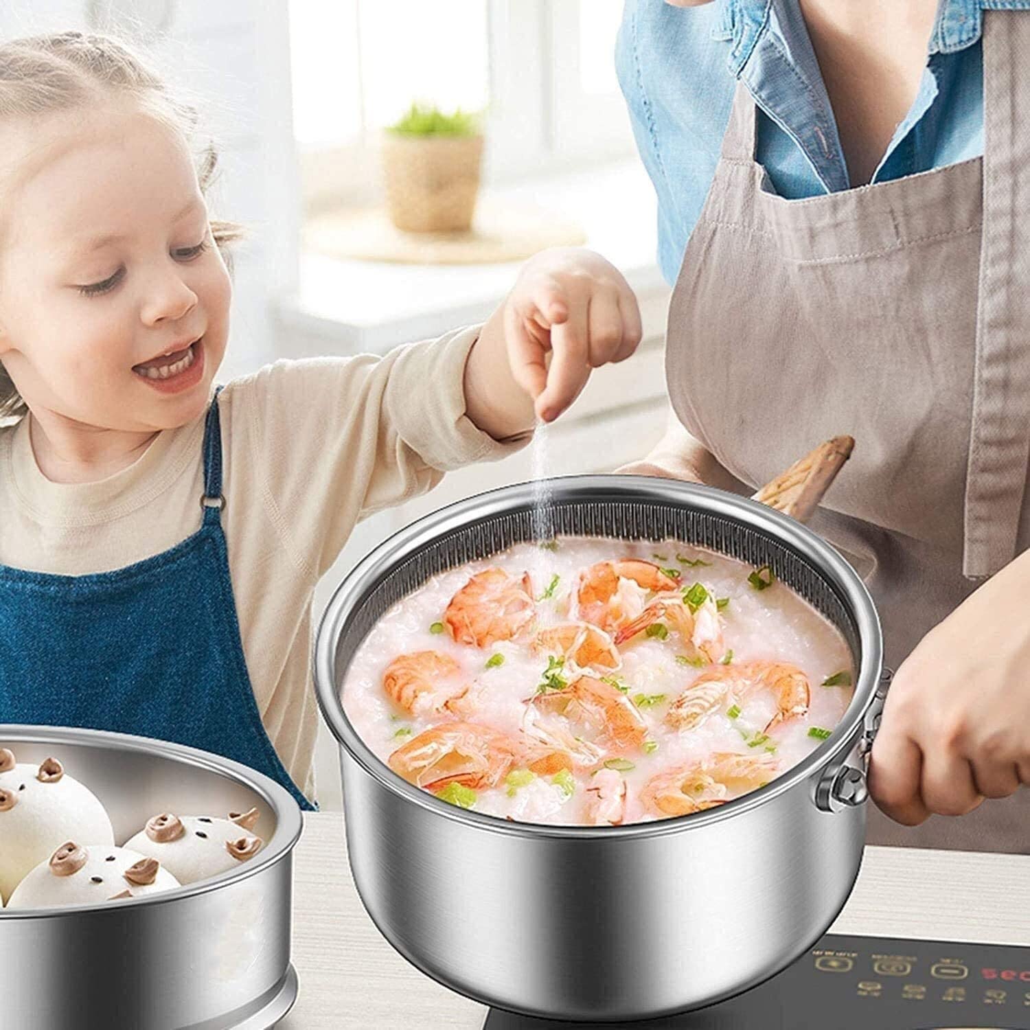 Padella antiaderente in acciaio inox con coperchio, manico ergonomico per salse, stufati e uso quotidiano in cucina