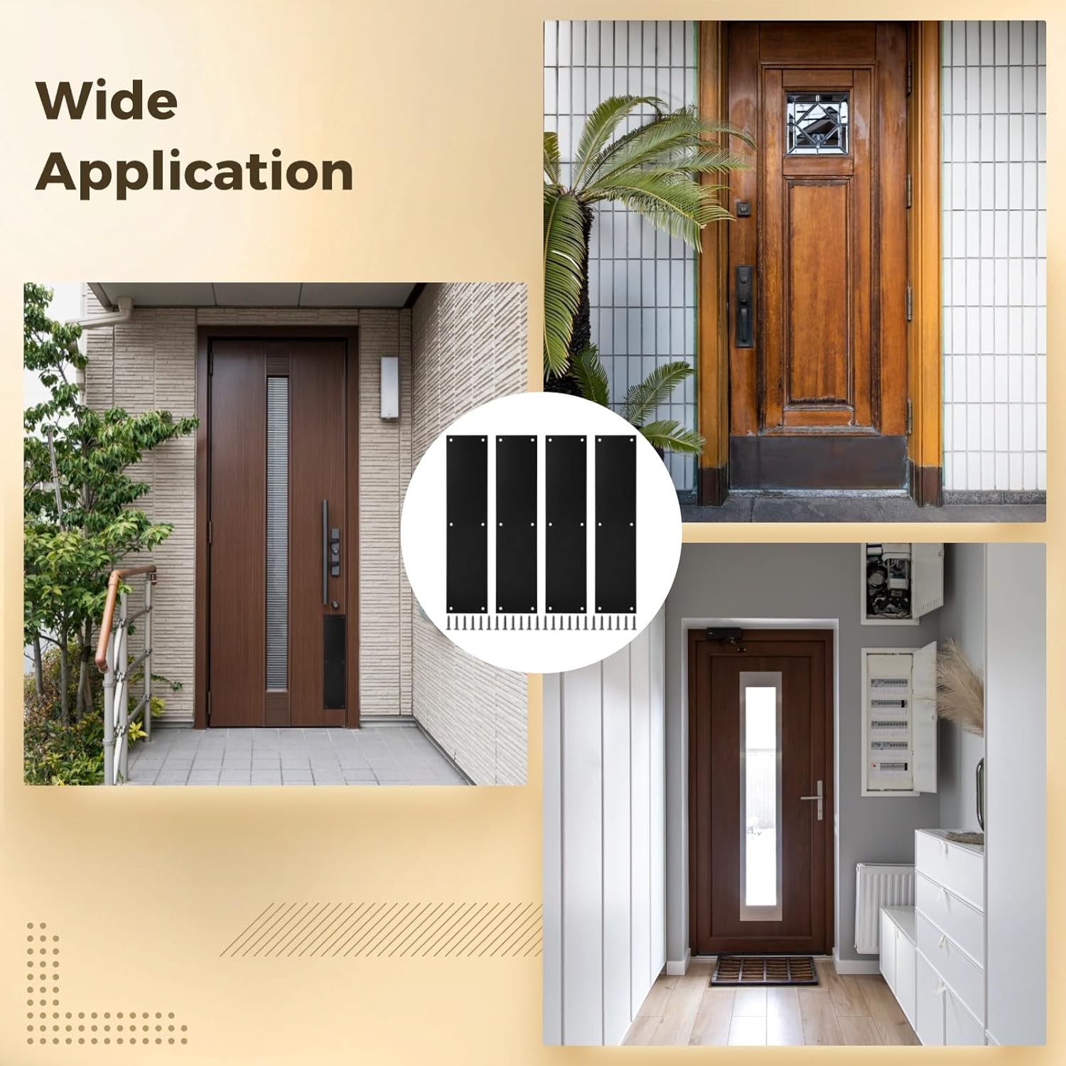 4 Pcs 3.5 X 15 in Door Kick Plate Set, Black Stainless Steel Push Plate Protector, Heavy Duty, Includes 24 Screws