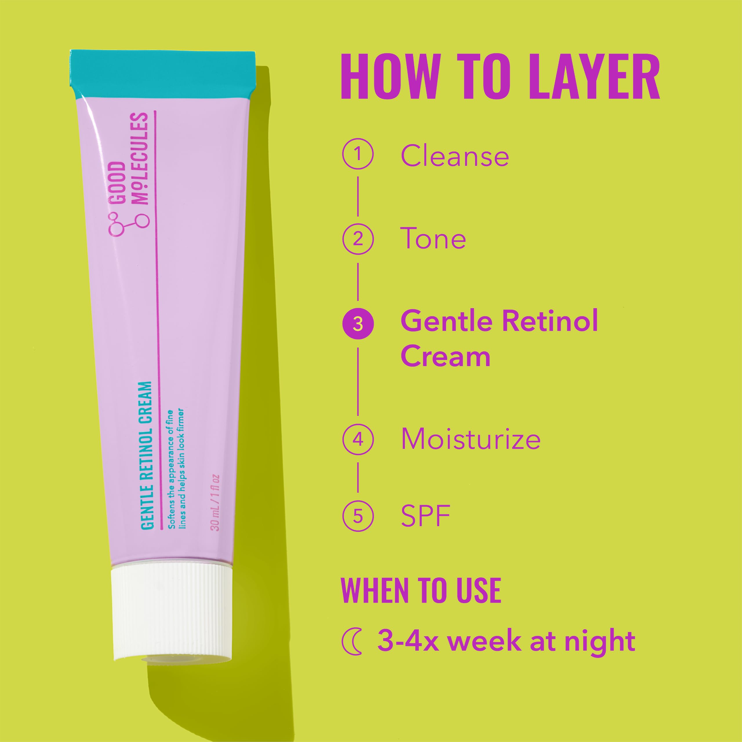 Good Molecules Crème douce au rétinol - Crème de nuit au rétinol pour la production de collagène, recette raffermissante au bakuchiol, soin anti-âge pour le visage