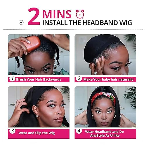 Miniatura 7 de Pelucas de cabello humano con diadema de color rubio degradado para mujeres negras, pelucas de cabello humano lacio, pelucas de cabello humano