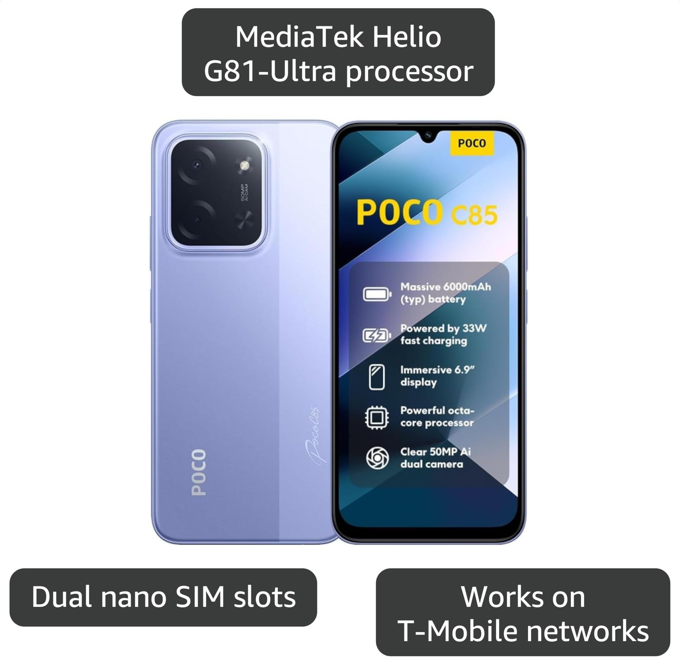 POCO C85 本体 新品シュリンク付き Amazon.com: XIAOMI Poco C85 4G LTE (Compatible with Tmobile Tello