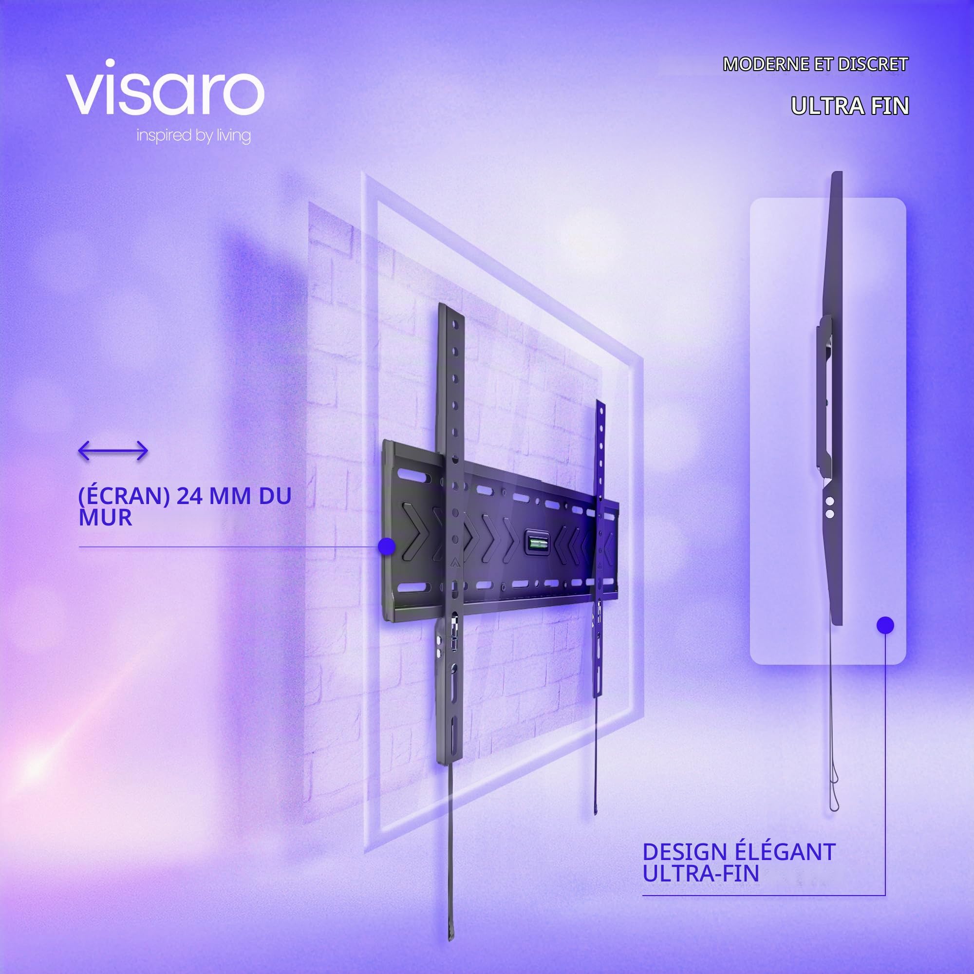 Visaro WMF75 Support TV Mural Fixe 43-75 Pouces, VESA 400x400