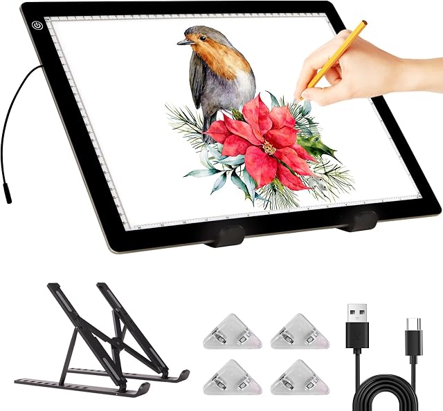 A3 Light Pad for Diamond Painting - Drawing Light Box with Stand, Stepless Dimmable 3 Levels Brightness Ultra-Thin Diamond Painting Accessories Light Board for Diamond Art Tracing Sketching