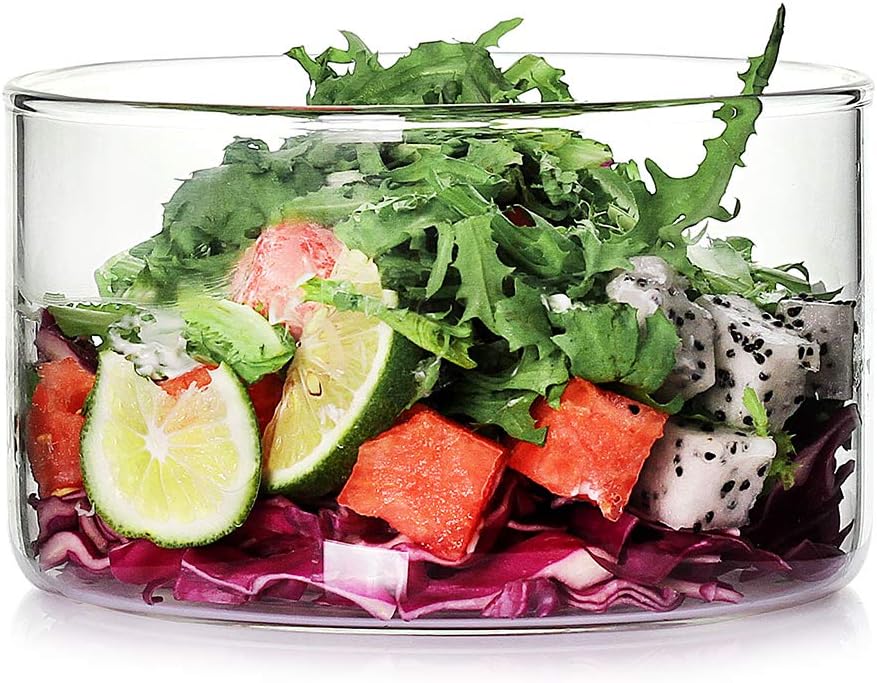 LUXU Glass Salad Bowl Set of 3 Glass,1 of 46OZ Salad Bowl,1 of 29 OZ Mixing bowl,1 of 15 OZ Fruit Bowl