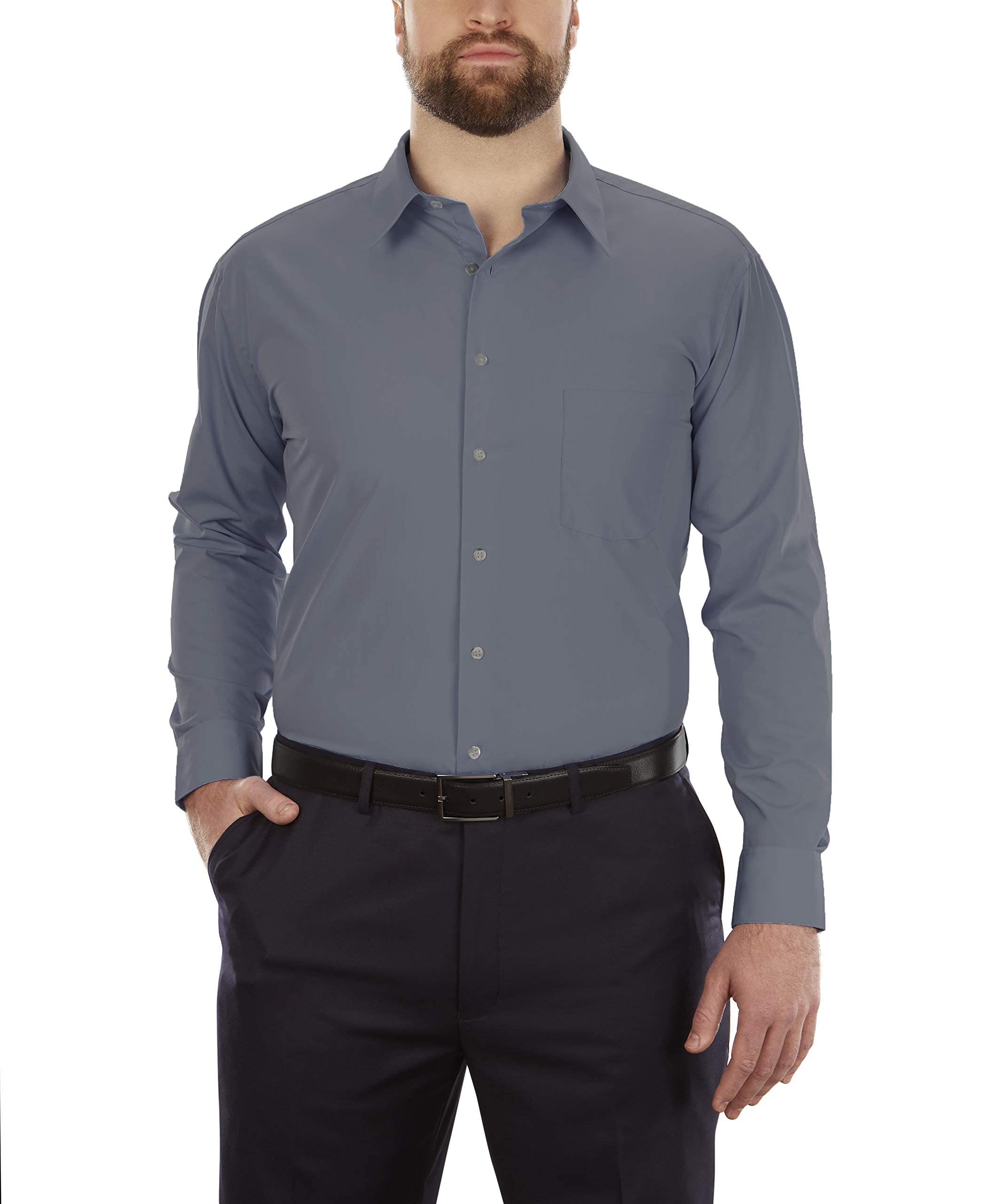 Van Heusen Men's Fit Dress Shirt Poplin Solid (Big and Tall), Grey, 18.5" Neck 32"-33" Sleeve