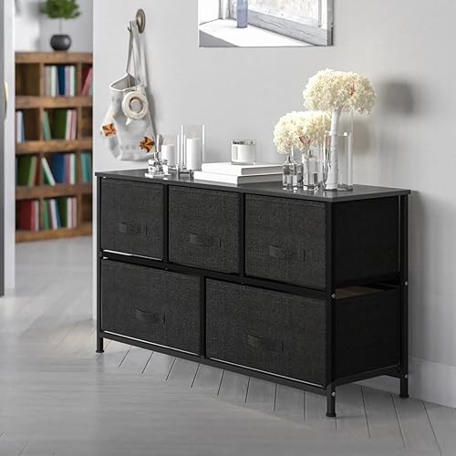 Vista 5 de Home Basics - Organizador de almacenamiento de 5 cubículos (negro), organizador de cajones para ropa, libros, suministros de oficina y más Con