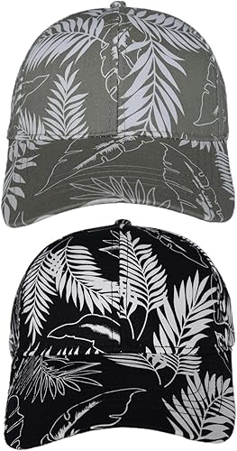 Miniatura 2 de Paquete de 2 sombreros de béisbol con estampado floral a la moda, ajustables, flores, hojas, hawaiano, playa, informal, al aire libre, para hombres