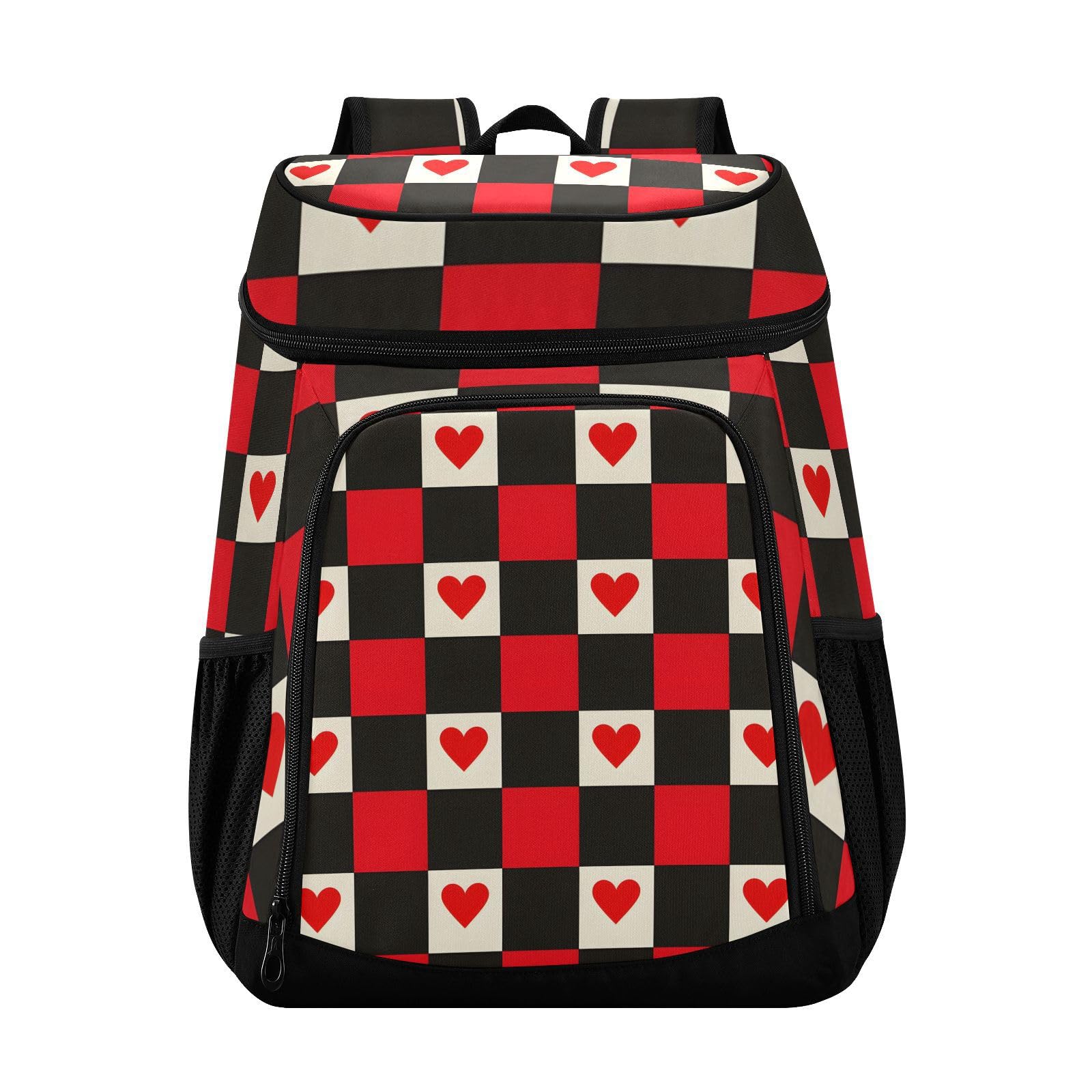 Red Black Checkered Hearts Cooler Backpack Cooler Insulated Leak Proof Lunch Backpack 36 Cans Waterproof Soft for Men Women Picnic Hiking Camping Beach