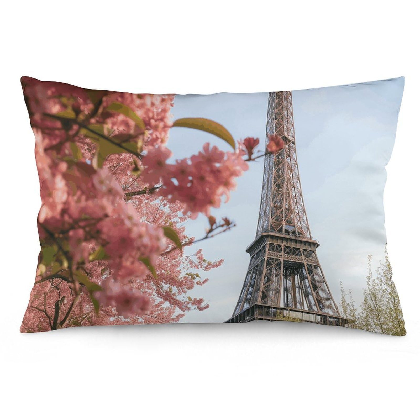 2 Pack Pillow Cases for Hair and Skin, Soft Breathable Pillow Case Covers with Hidden Zipper, Paris Eiffel Tower Flower Pillowcase 12 "x20 Pillow Covers for Sleeping Gift