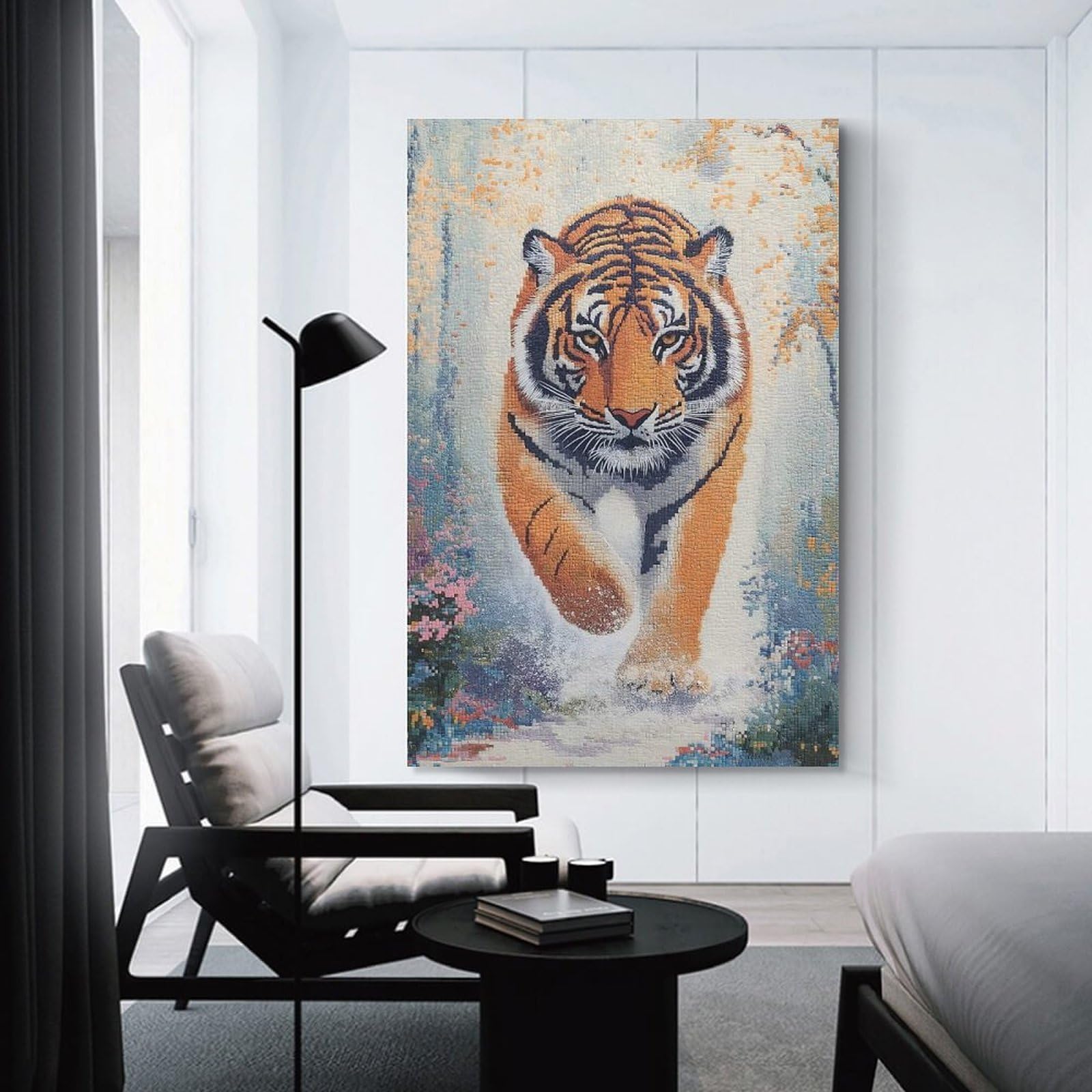 Junmoney Canvas Art Print Tiger Walking Through Snow, 16x24inch(40x60cm), for Feature Walls in Flats Or Modern Rooms, Wall Decor Suited to Curated Displays