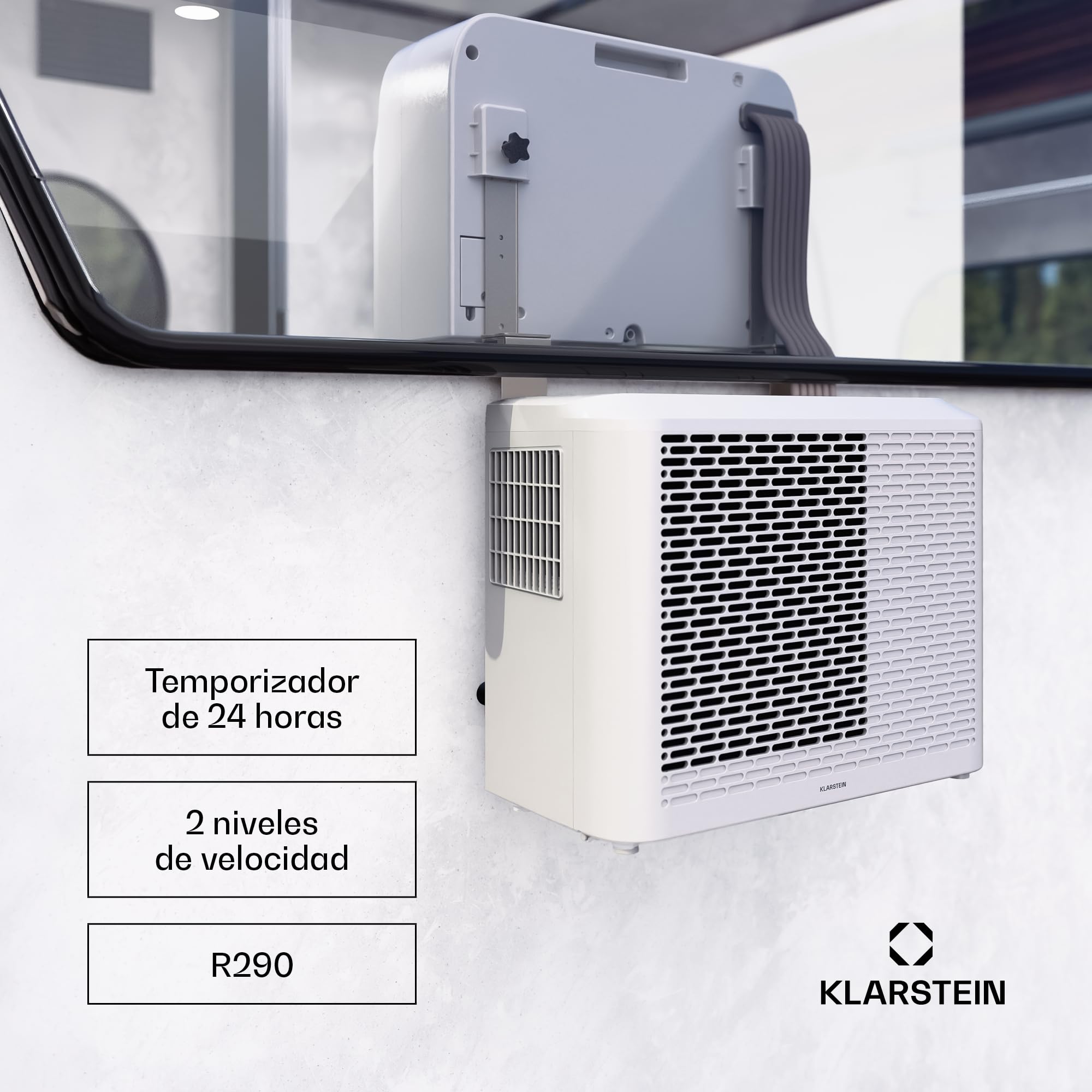 Klarstein Chillavan Aire Acondicionado Portátil - 5000 BTU, cubre hasta 20 m², control por app y LED, 3 en 1: enfría, deshumidifica y ventila, eficiente (A), silencioso, perfecto para caravanas.
