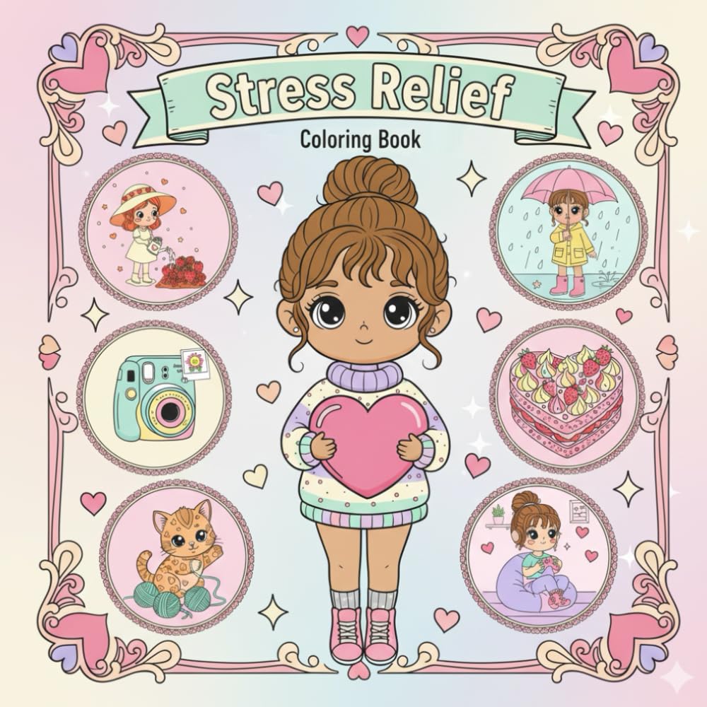 Self-Love and Stress Relief Coloring Book for Adults: Bold and Easy Designs for Relaxation Featuring Cute Girly stuff