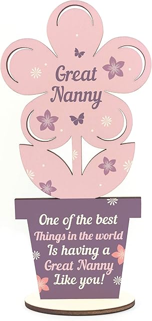 RED OCEAN Great Nanny Gift Wooden Flower Great Nanny Birthday Gift From Grandchildren Thank You Gift