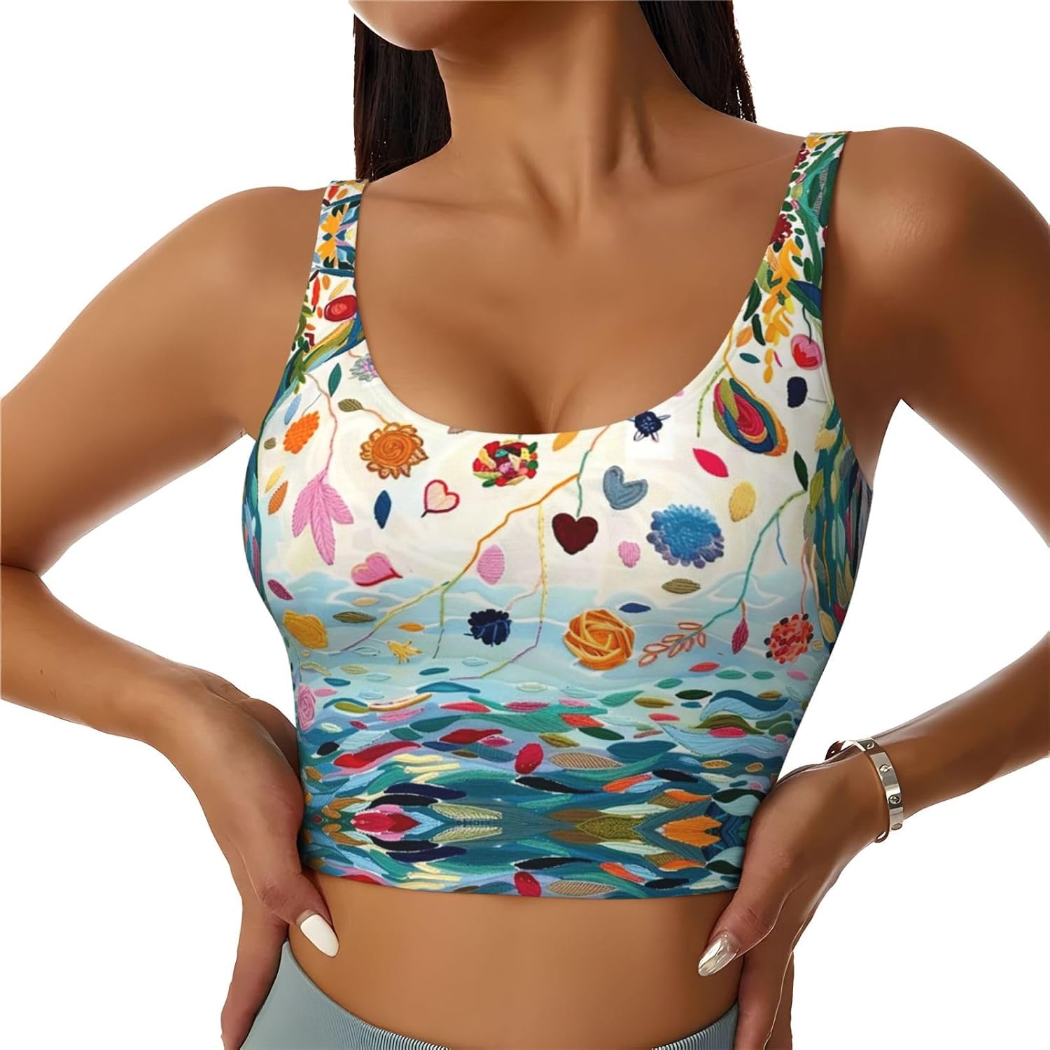 Watercolor Painting Landscape Women's Sports Bras - High Support Workout Tops for Women