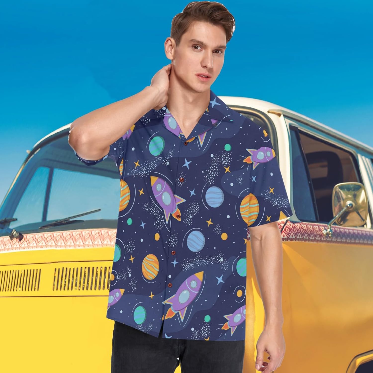 visesunny Mens Button Down Short Sleeve Dress Shirt Novelty Hawaiian Holiday Summer Funny Tops S-XXXL - Image 4