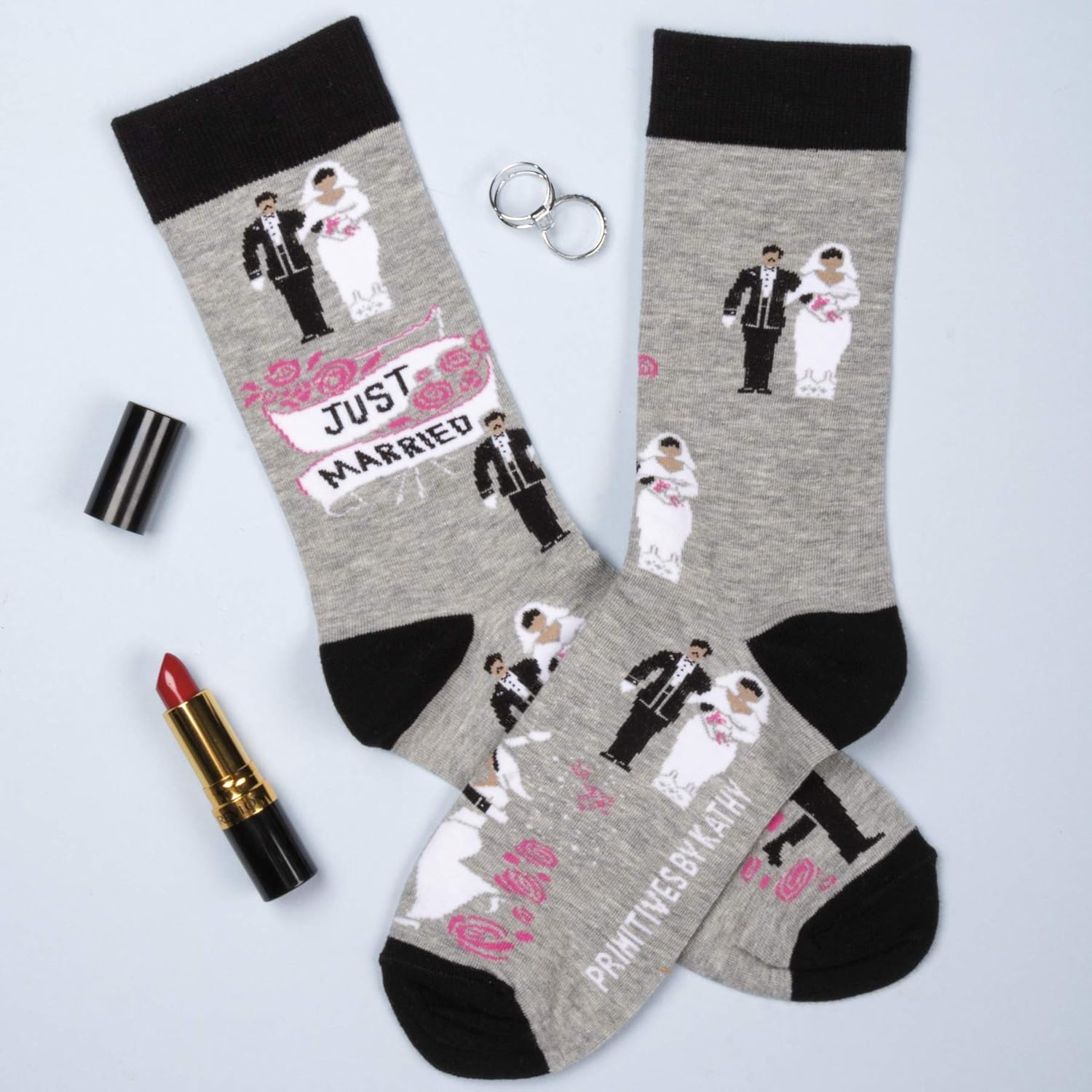 Primitives by Kathy LOL Made You Smile Silly Socks, Just Married, Model:39449 - Image 3