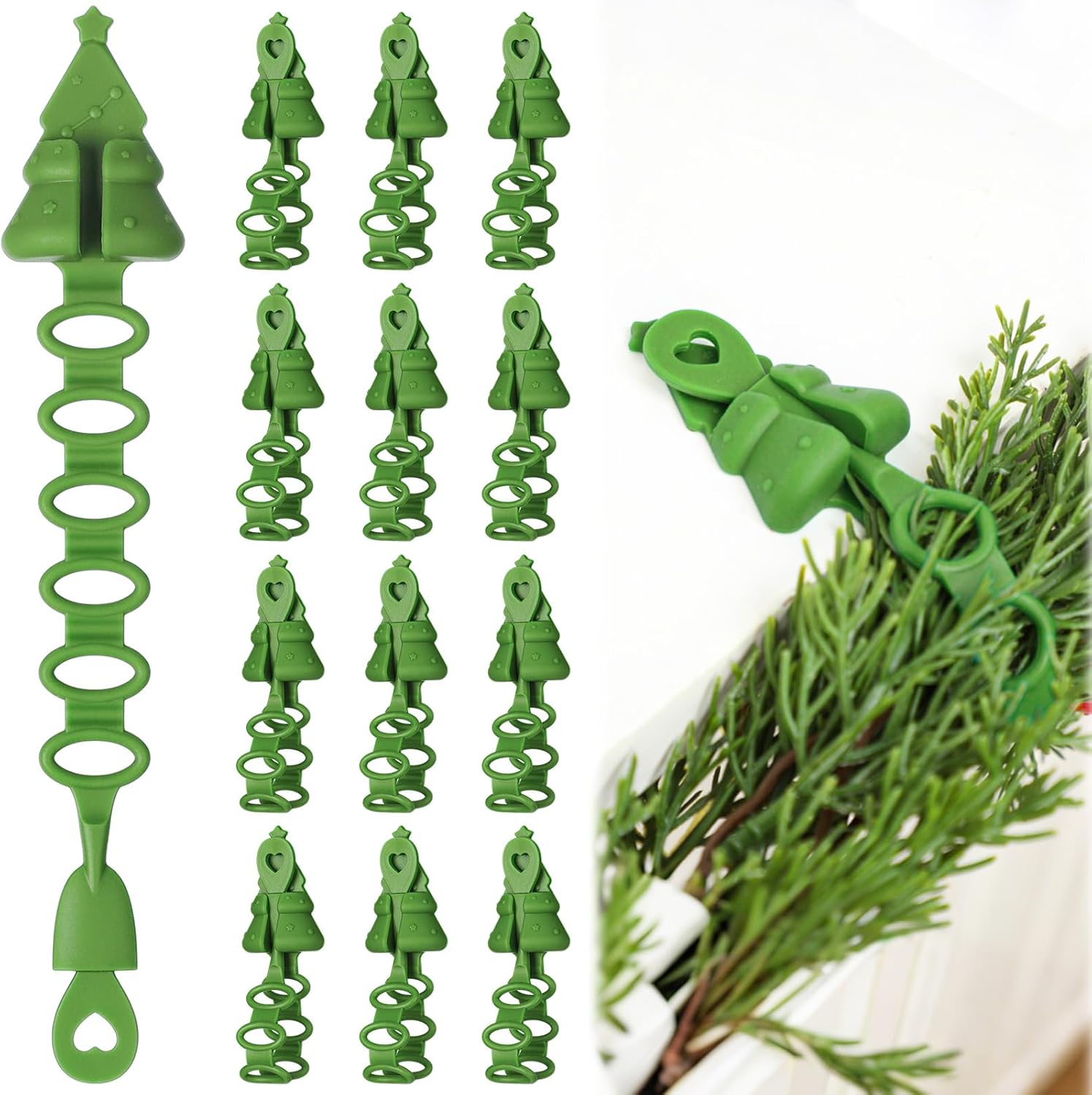 Cinnvoice 12 Pcs Christmas Garland Decorative Hanger for Mantle Banister Ties Christmas Tree Garland Hold Adjustable Bendable Wreath Fireplace Stocking Holder for Xmas Stair Indoor (Lime Green)