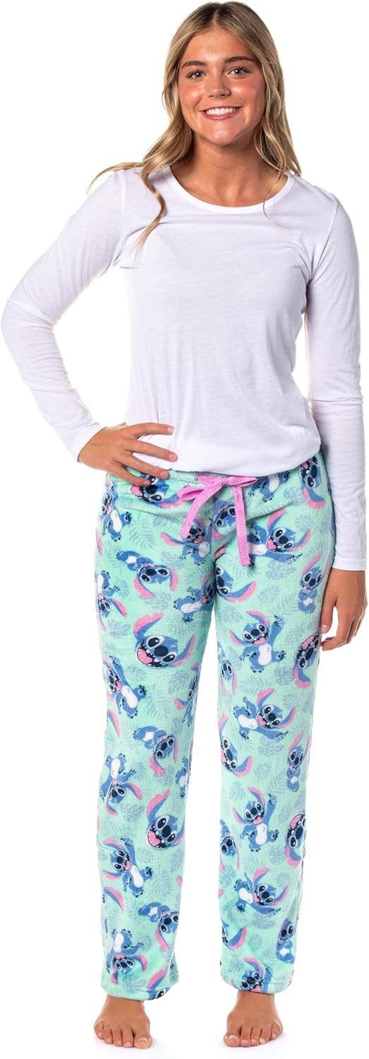 Stitch Pajama Pants Disney Womans Stitch Hibiscus Plush Fleece Pants Juniors Pajama Pants Adjustable Waistband - Image 2