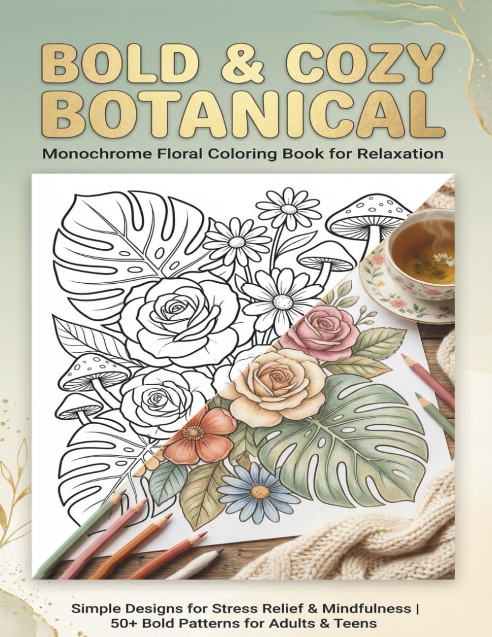 Bold & Cozy Botanical Monochrome: Floral Color Book for Relaxation | Simple Flower Designs Coloring for Adults, Teens, and All Ages