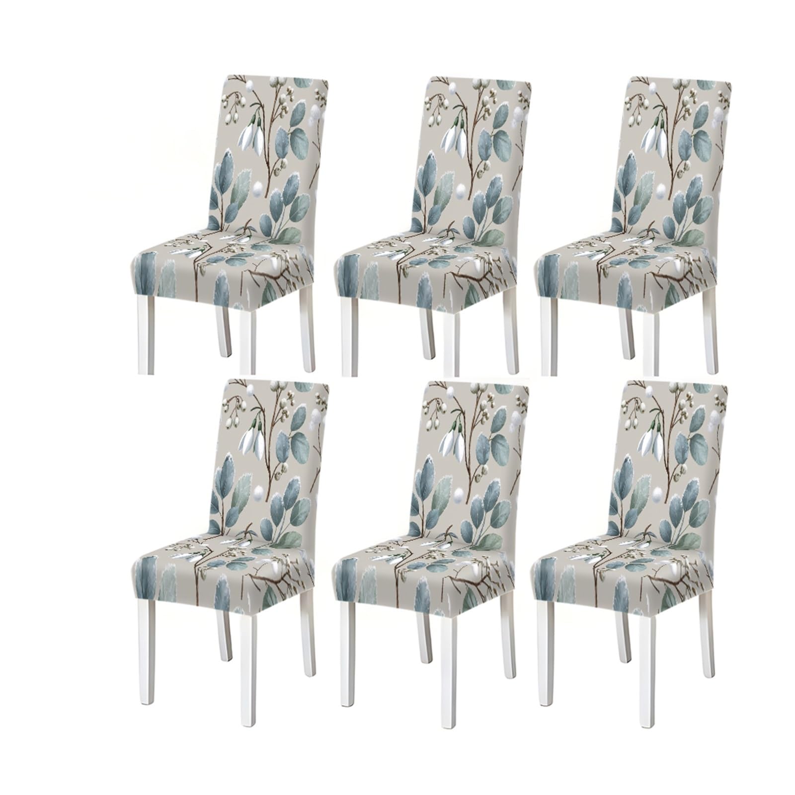 Kxuauv One Color Winter Snowdrop Eucalyptus Botanical Print Dining Chair Covers, Stretch Slipcovers For Home Kitchen Dining Room Party, 2/4/6Pcs Seat Protectors For Restaurant Hotel Party(6Pcschair Cover)